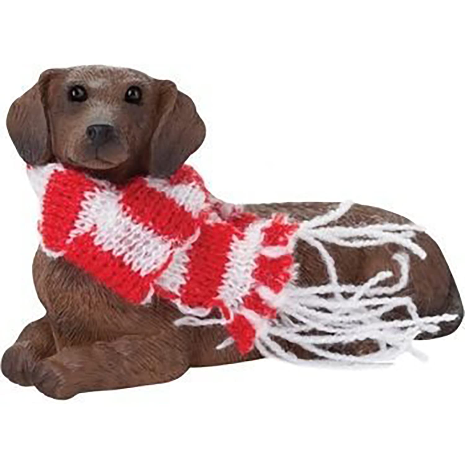 Red Dachshund Figurine with Red & White Scarf - Sandicast Collectible Ornament for Christmas Tree, Home Decor & Gift Giving