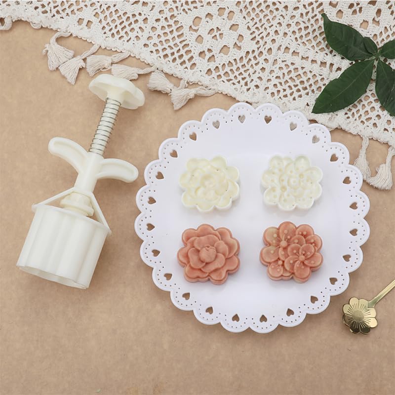 Mooncake Press Mold DIY Kit - 4 Plum Blossom Stamps for Handmade Mooncakes, Traditional Chinese Pastry Maker Tool for Mid-Autumn Festival Baking (Perfect for Home Baking, Gifts & Cultural Celebrations)