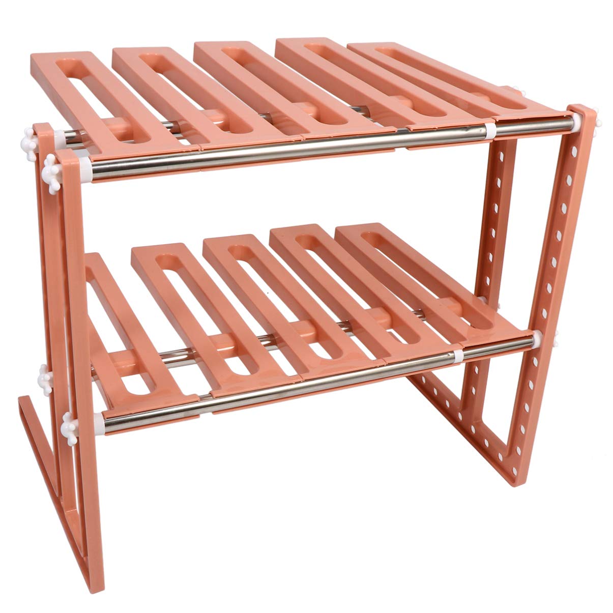 Yardwe Stainless Steel Spice Rack Organizer - Adjustable Telescopic Kitchen Shelf for Spices, Jars & Bottles | Countertop Storage Solution for Small Spaces (Pink) | Perfect for Pantry, Cabinet & Counter Organization