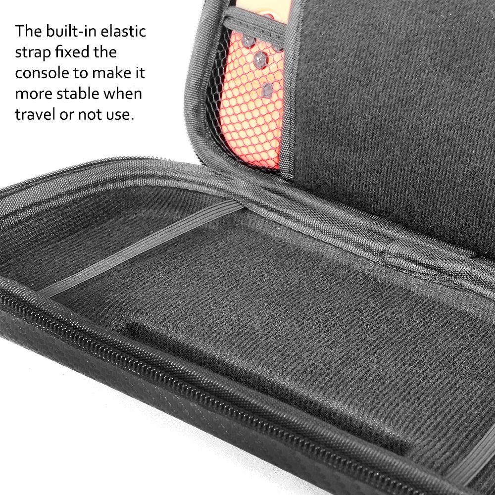 Premium Carbon Fiber Hard Travel Case for Nintendo Switch with 2 Pack Tempered Glass Screen Protectors | Durable Protective Shell & Carry Pouch (Black) | Perfect for Gaming On-The-Go & Travel Protection