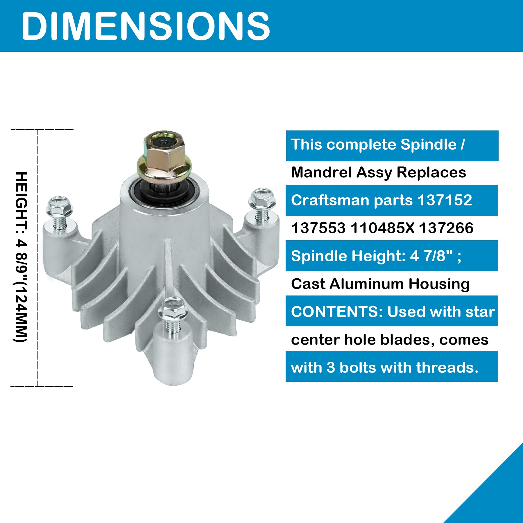 Husqvarna Spindle Assembly 143651 - Compatible with AYP, YTH1746AB, YTH180, YTH2046AB, YTHK180, GTH200, GTH220 Mowers (44