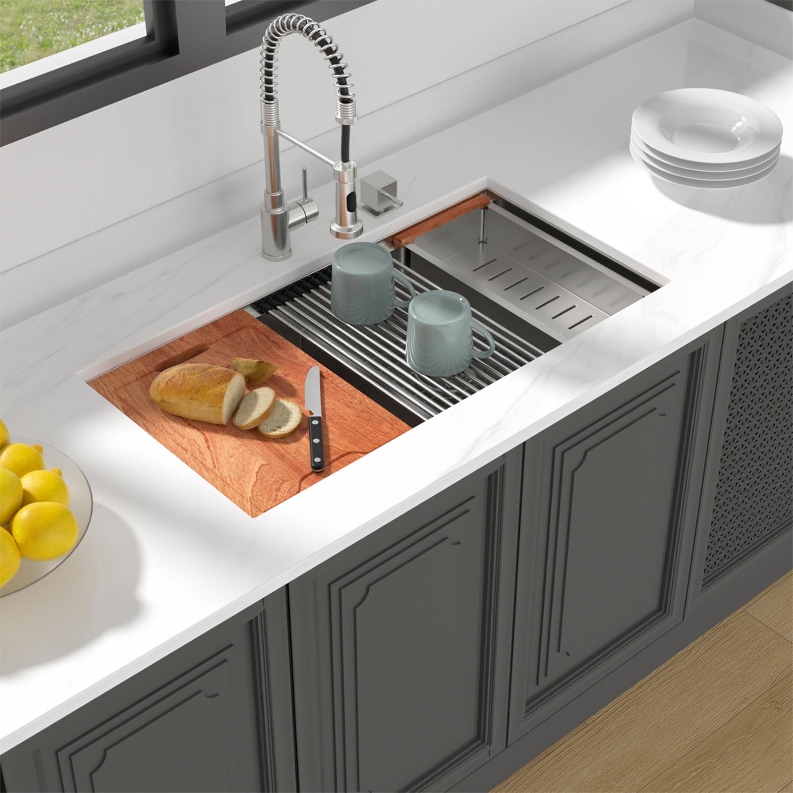 Lordear 36 Inch Undermount Double Bowl Stainless Steel Kitchen Sink - 50/50 Low Divided 16 Gauge, 36x19x10 Inch Handmade Sink for Modern Kitchens | Perfect for Meal Prep, Dishwashing & Entertaining