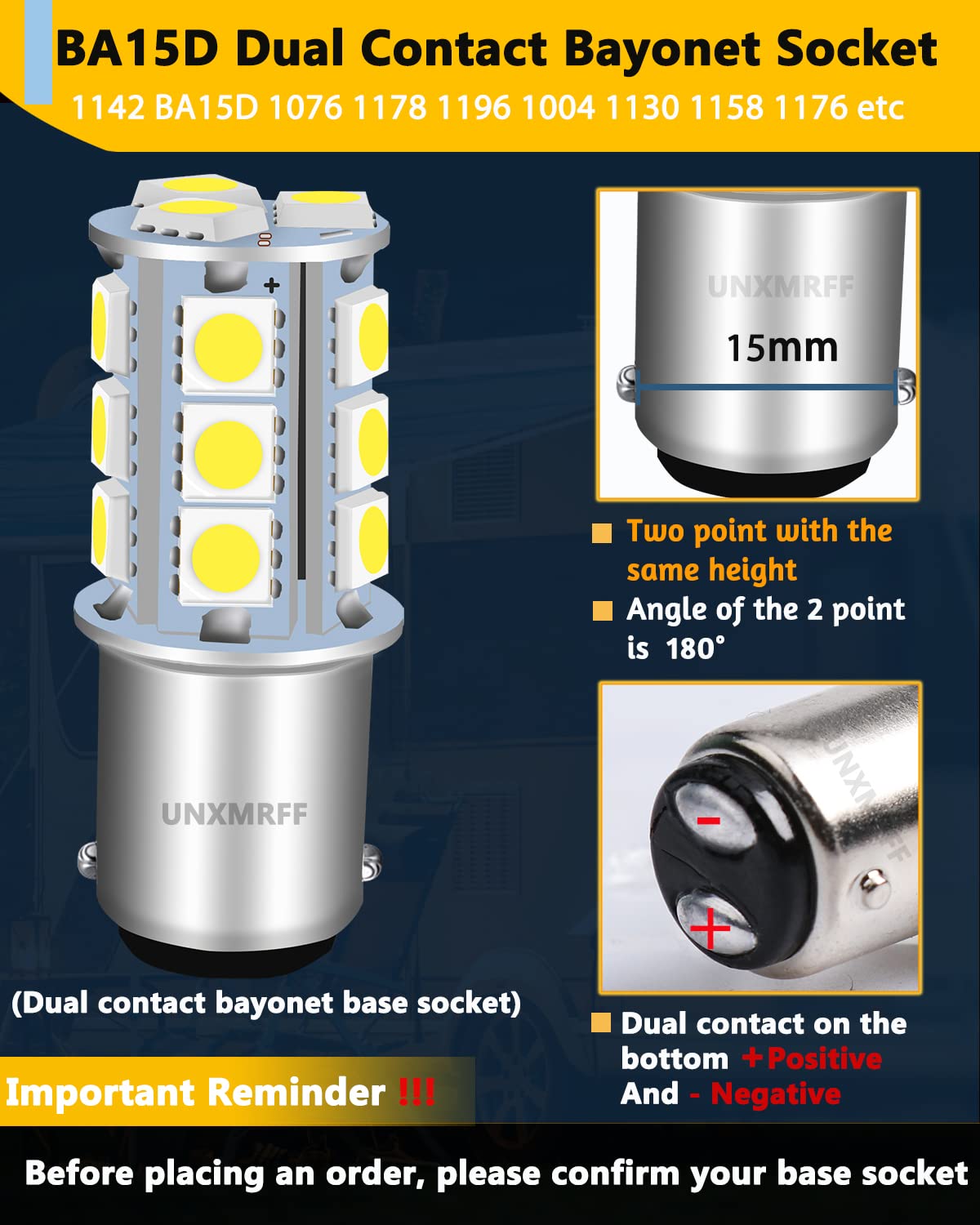 UNXMRFF Super Bright 1142 BA15D LED Bulbs - 1178 LED 5050 18-SMD White 1076 Bulb Replacement for 12V RV, Travel Trailer, Boat & Camper Interior Lights (Pack of 10) - Perfect for Ceiling Dome Lighting, Nighttime Visibility & Energy-Efficient Illumination