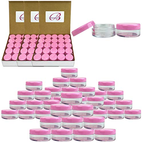 200 Pcs 5G/5ML Clear Round Plastic Jars with Pink Lids - BPA Free Cosmetic Containers for Creams, Salves, Ointments, Lab Samples & Travel Toiletries - Perfect for DIY Beauty Products, Essential Oils Storage & Scientific Research