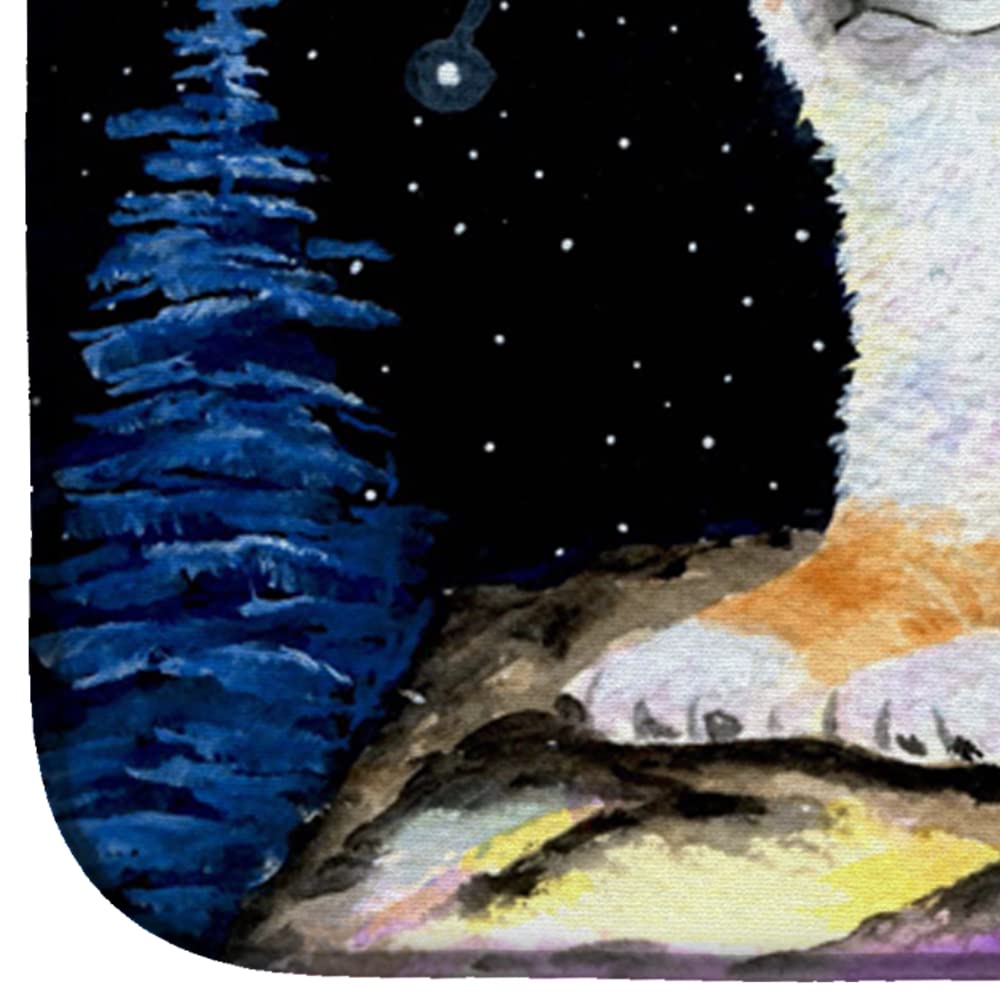 Starry Night Shiba Inu Dish Drying Mat - Absorbent Kitchen Counter Pad (14x21