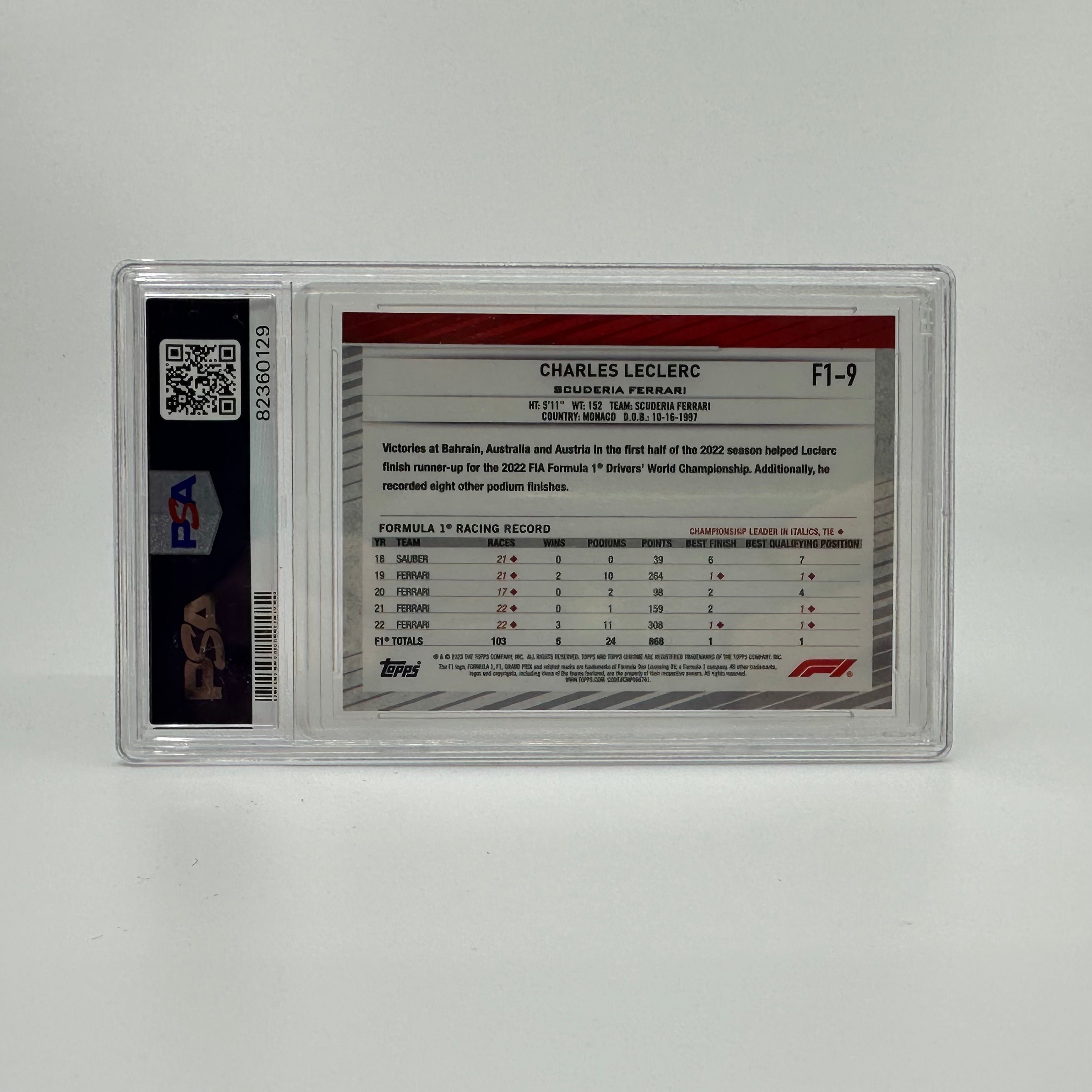 2023 Topps Chrome F1 Charles Leclerc #F1 9 Gold PSA 10 41/50 - Rare Collectible Trading Card for F1 Fans & Sports Memorabilia Enthusiasts