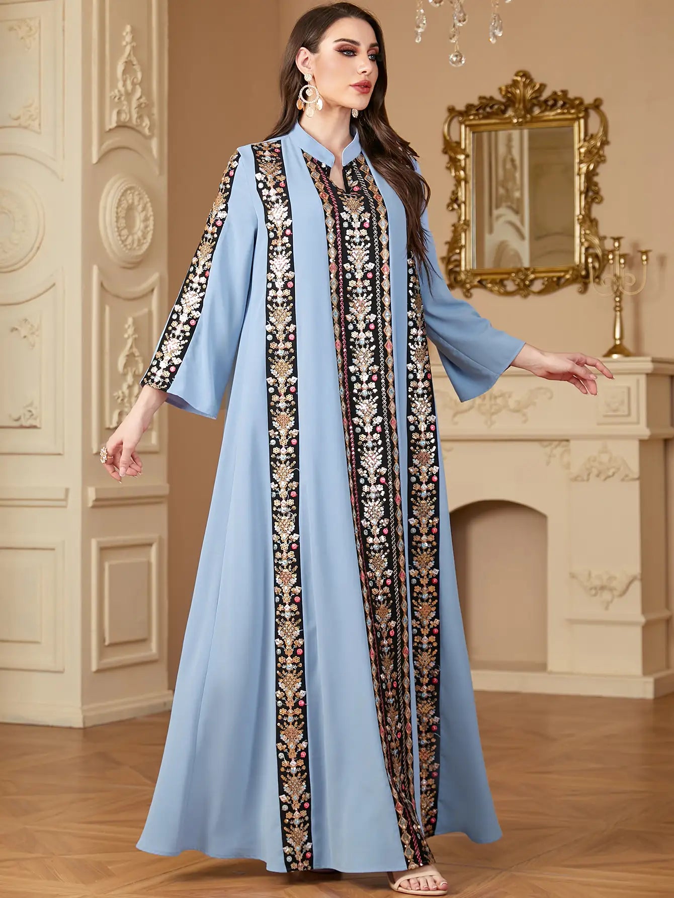 Elegant Eid Caftan Dress for Women - Embroidered Kaftan Jalabiya for Special Occasions & Festivals - Perfect for Eid Celebrations, Weddings, and Holiday Gatherings