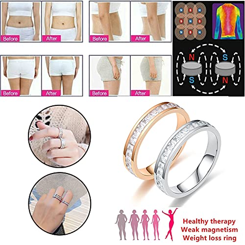 2 Pack Magnetic Therapy Rings for Weight Loss - Stainless Steel Adjustable Rings for Men & Women (Gold, Size 8/18mm) - Acupressure Jewelry for Pain Relief & Wellness