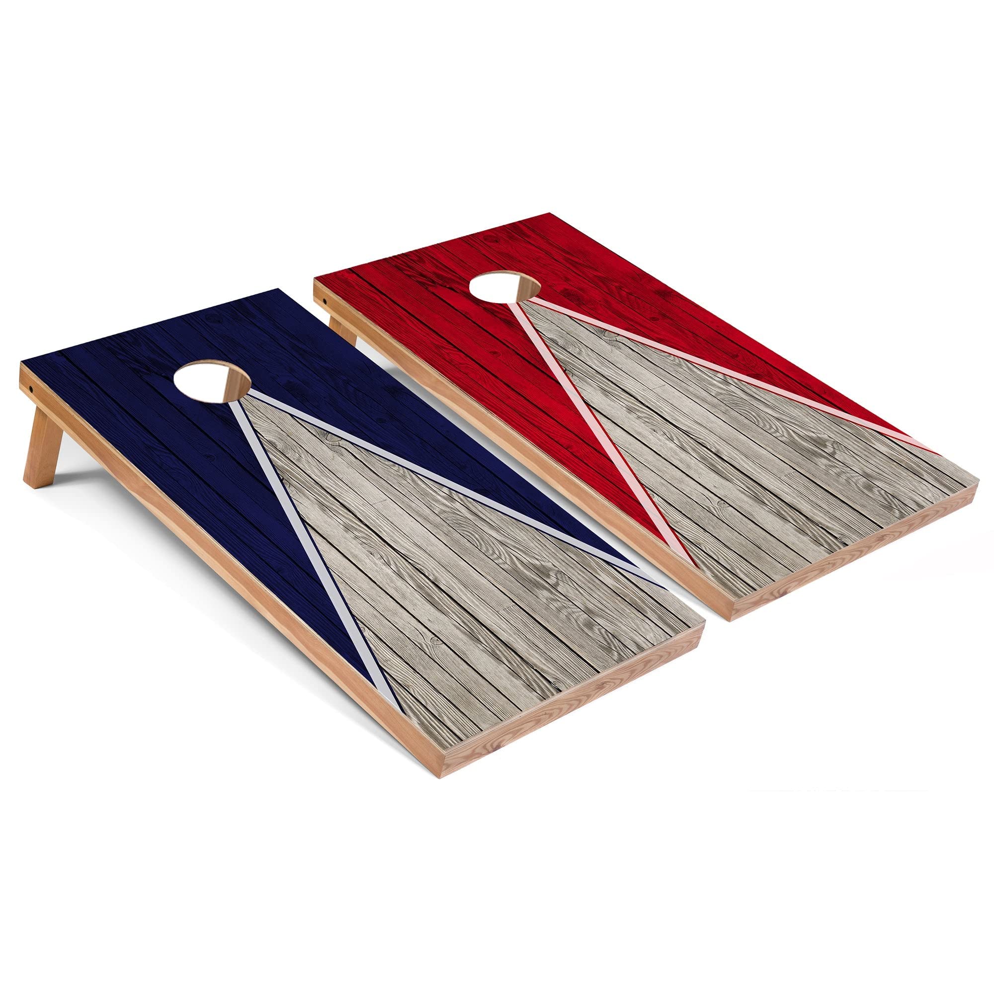 Premium Regulation 2x4 Cornhole Board Set - Navy & Red Pyramid Design with 8 Bean Bags - Official Size Tournament Game for Backyard, Tailgating & Outdoor Parties