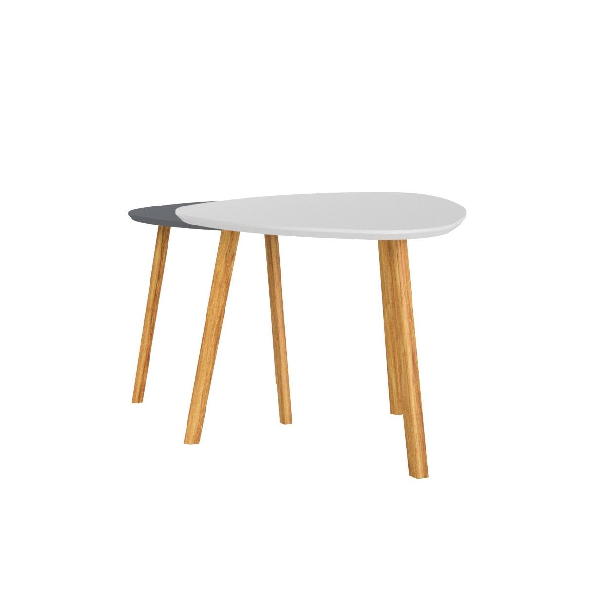 BAMEOS 2-Piece Bamboo Nesting Triangle End Tables - Modern Minimalist Coffee & Side Tables for Living Room, Balcony, Bedroom - White & Grey Home Decor Accent Furniture