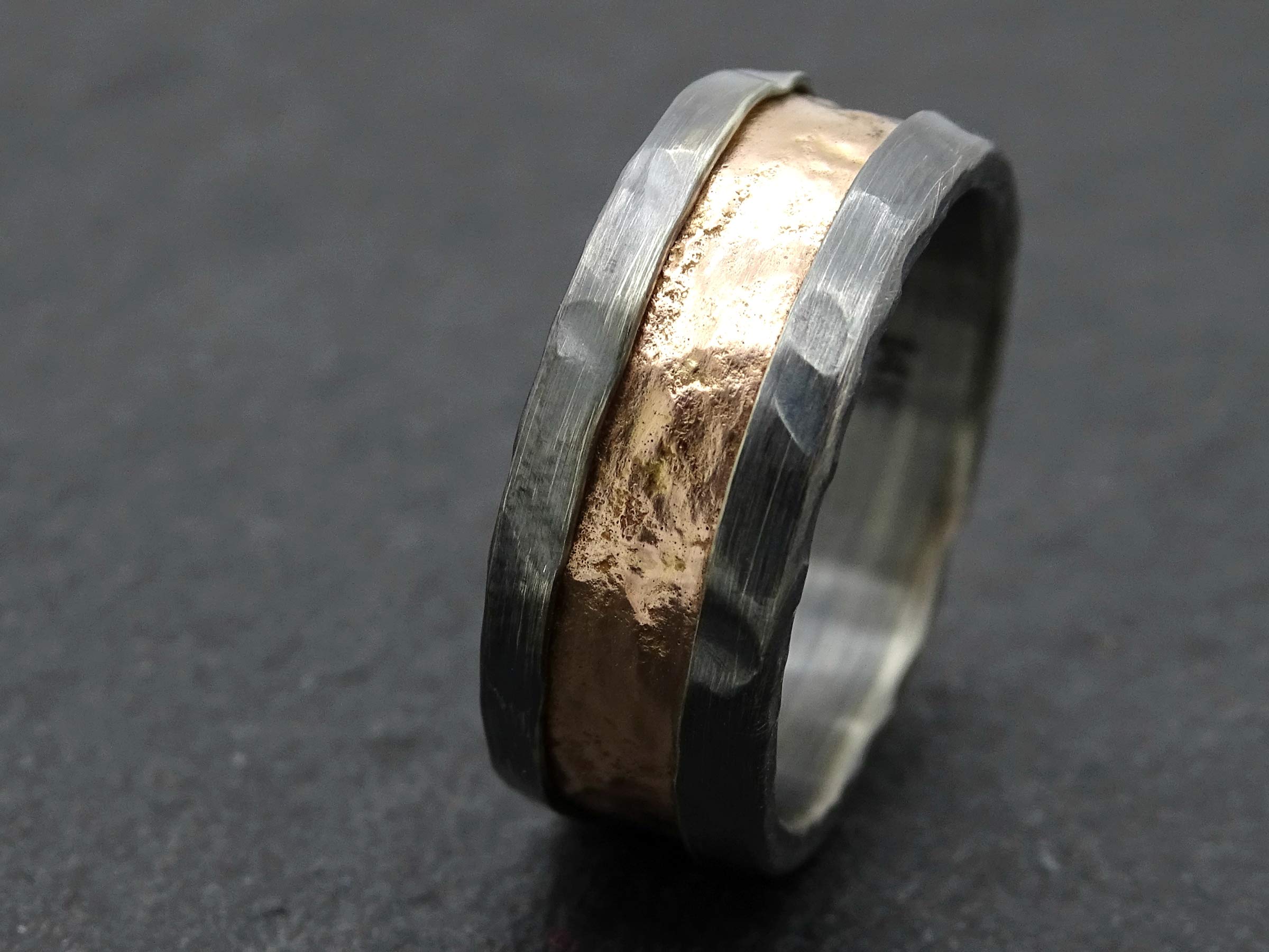 Viking Wedding Ring Rose Gold - Molten Gold Silver Band for Men, Unique Viking Engagement Ring, Perfect for Weddings, Anniversaries, and Special Occasions