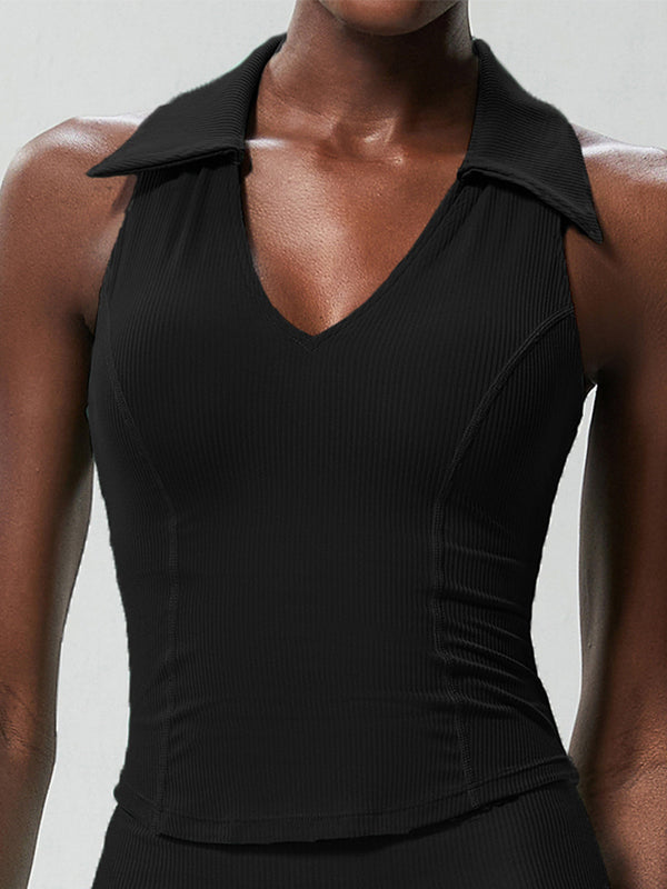 ZASUWA Women's Solid Color V-Neck Ribbed Quick Dry Tank Top - Perfect for Workouts, Yoga, and Summer Outfits