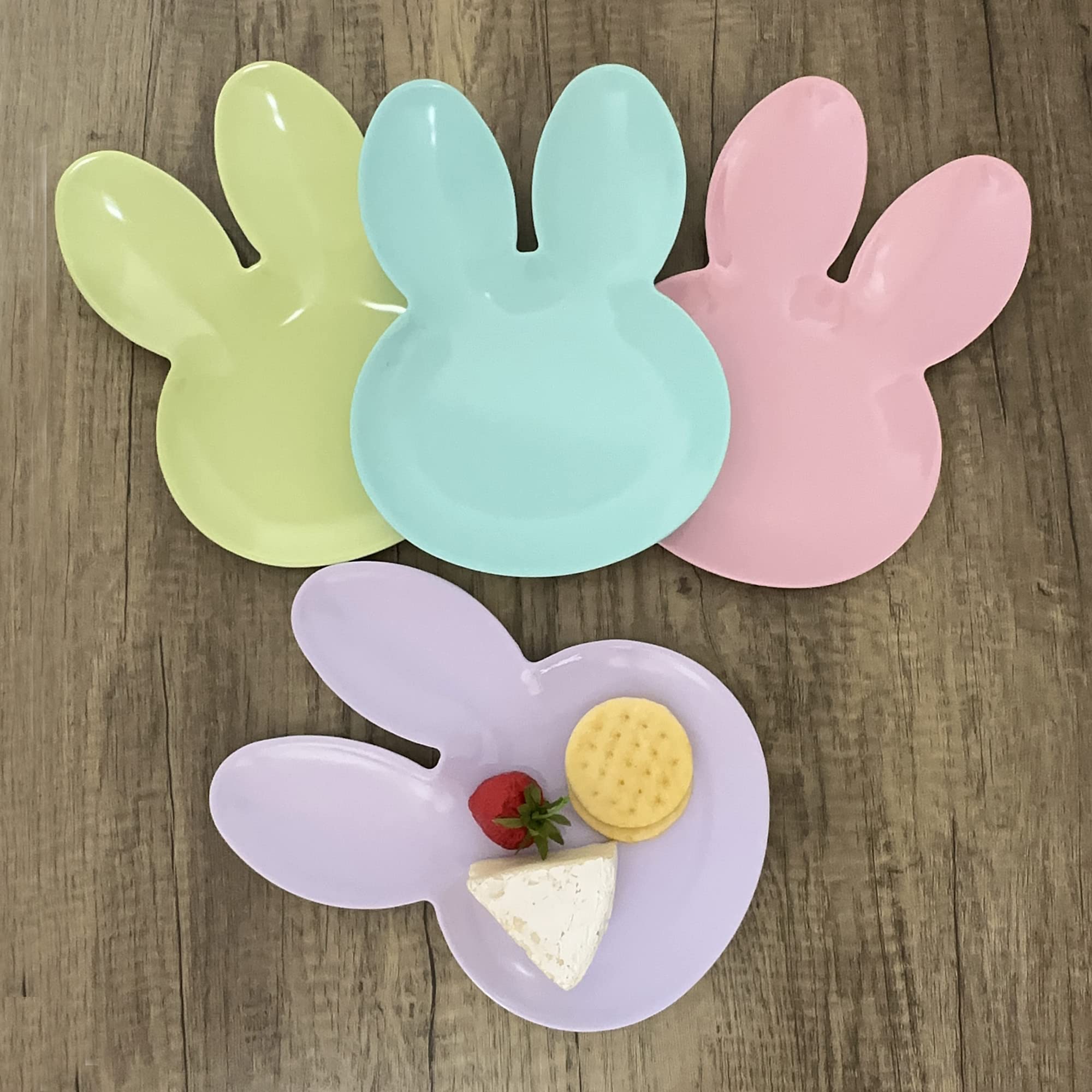 UPware Easter Bunny Melamine Plates - Bunny-Shaped 10 x 7.25 Inch Durable BPA-Free Dinner Plates Set of 4, Pastel Spring Decorations - Perfect for Easter Brunch, Party Tableware, Holiday Dining & Home Decor