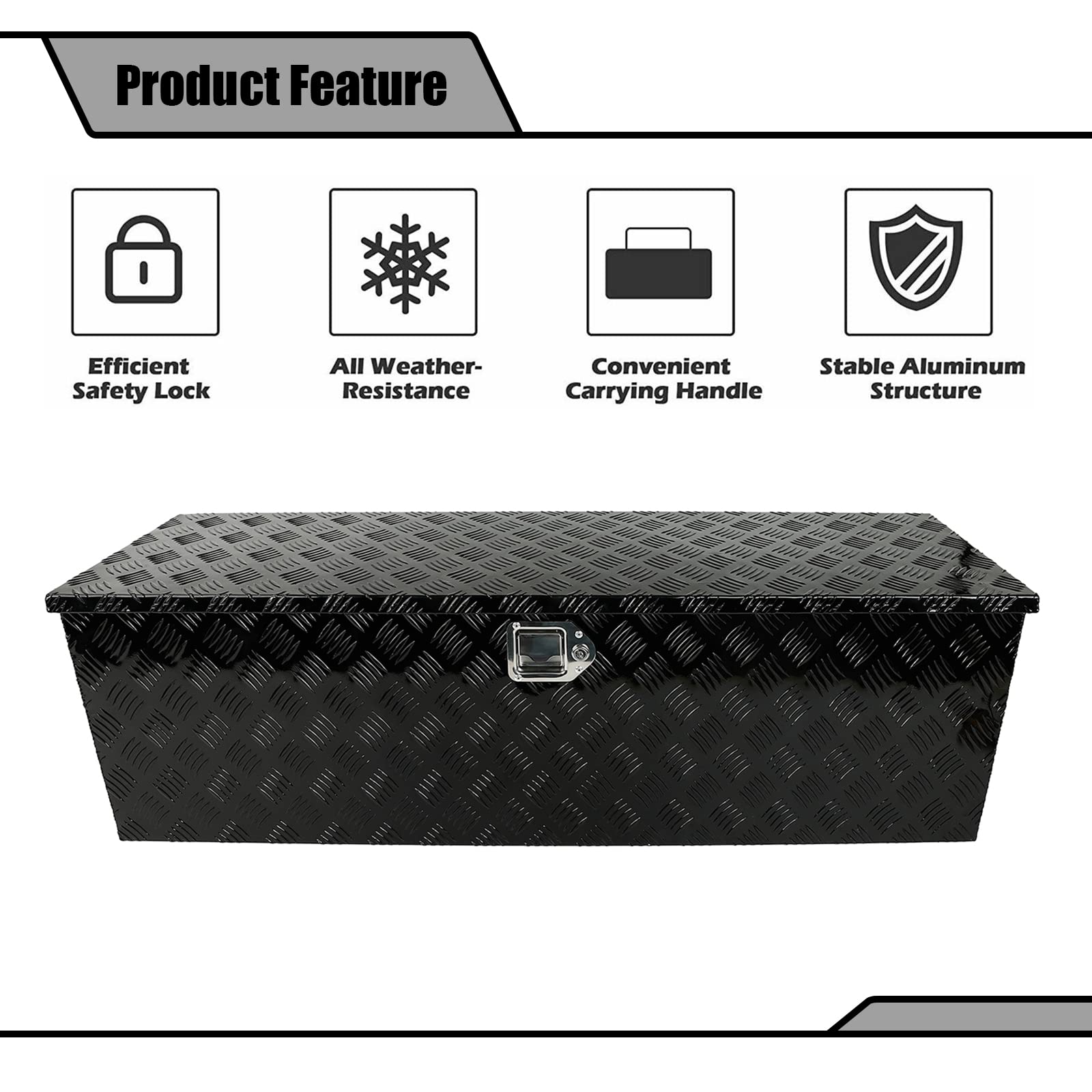 44 Inch Aluminum Black Plated Truck Tool Box - Waterproof Underbed Storage with Lock & Key for Pickup Trucks, RVs, ATVs & Trailers (44
