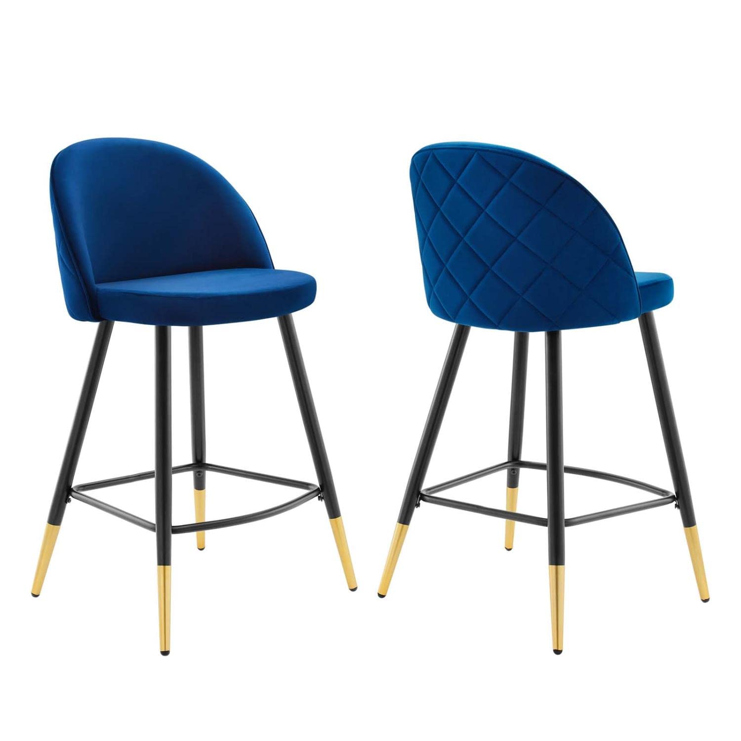 Modway Cordial Performance Velvet Dining Counter Stools Navy Blue - Set of 2 Bar Stools for Kitchen Island, Breakfast Nook & Home Decor