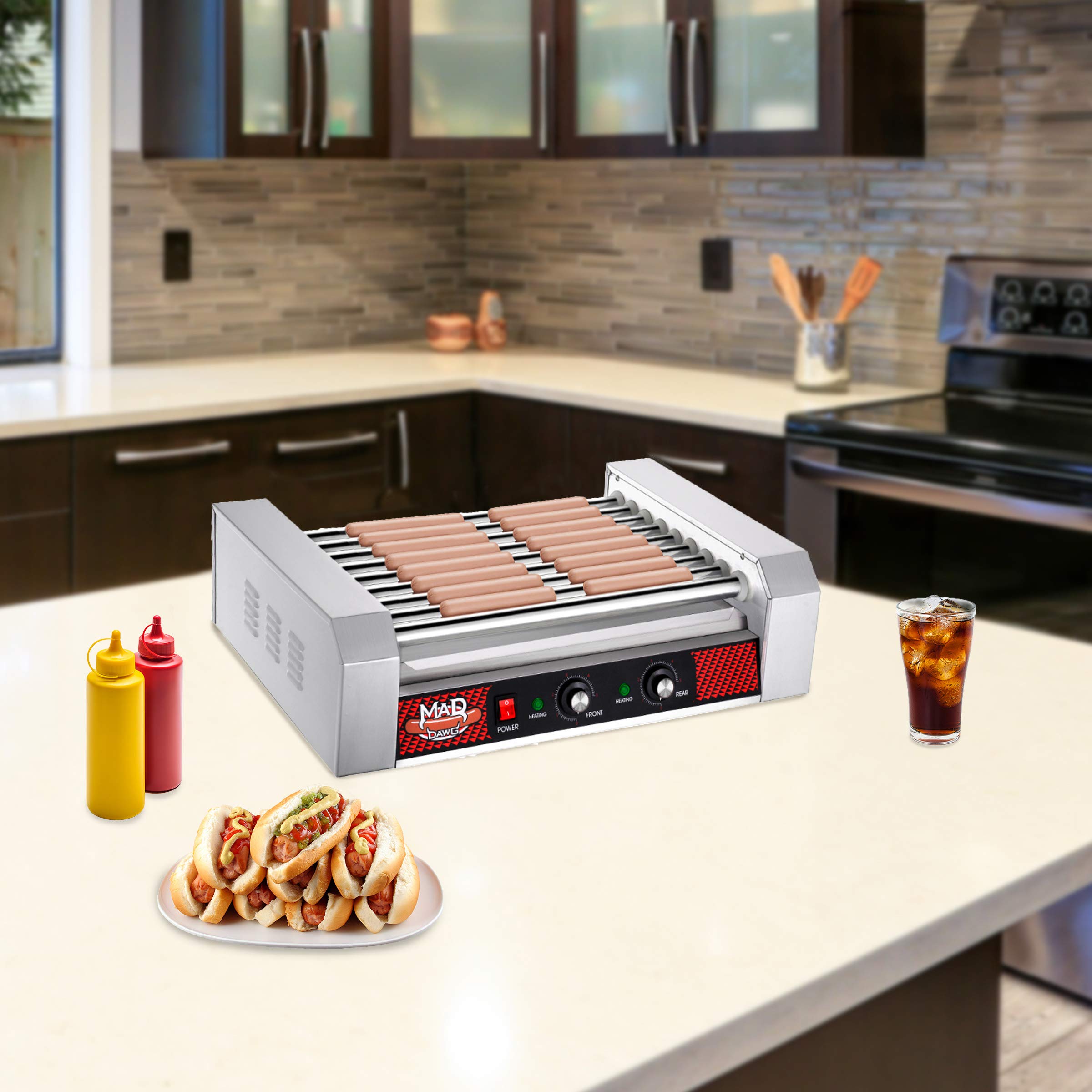 Commercial Hot Dog Roller Machine - 9 Stainless Steel Rollers Cooks 24 Hot Dogs - Concession Stand & Restaurant Equipment by Great Northern Popcorn - Perfect for Movie Theaters, Carnivals, and Food Trucks