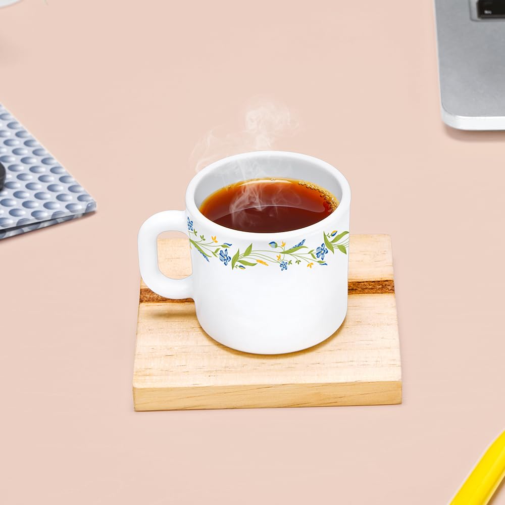 BOROSIL Larah Opalware Tea & Coffee Mugs Set of 6 (100ml Each) - Microwave & Dishwasher Safe, Bone-Ash Free White Crockery - Perfect for Home, Office, Gifts & Daily Use