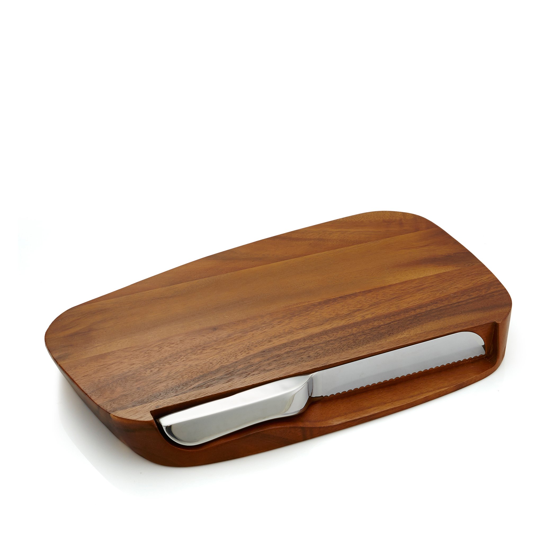 Premium Acacia Wood Bread Board with Stainless Steel Serrated Knife Set - Durable Cutting Board for Fresh Bread, Cheese & Charcuterie - Perfect for Kitchen, Dining & Entertaining - Designed by Neil Cohen