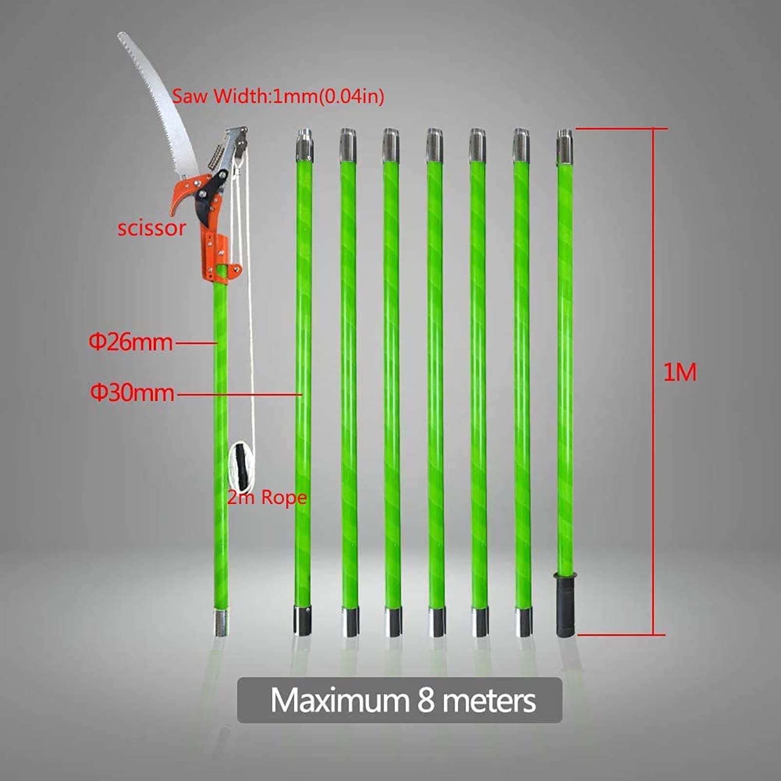 Manual Pole Saw 7-26ft - 2-in-1 Tree Pruner & Scissor for High Branches | Garden Trimming Tool