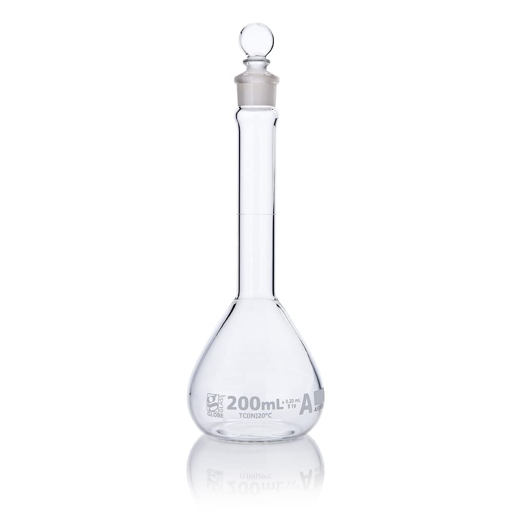 200mL Wide Mouth Volumetric Flask - Class A TC, 3.3 Borosilicate Glass, ASTM E288 Standard (6-Pack) - Perfect for Chemistry Labs, Scientific Experiments & Precise Liquid Measurements