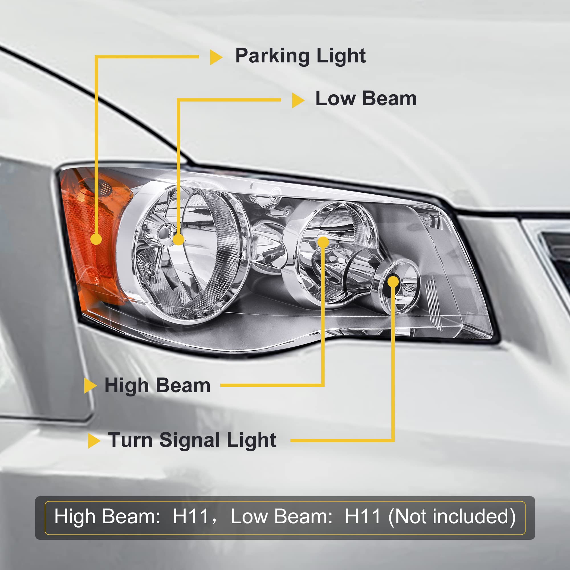 MOSTPLUS Headlight Assembly for 2011-2019 Dodge Grand Caravan & 2008-2016 Chrysler Town and Country - Chrome Housing Bumper Lights (Pair) - Perfect for Night Driving & Vehicle Upgrades