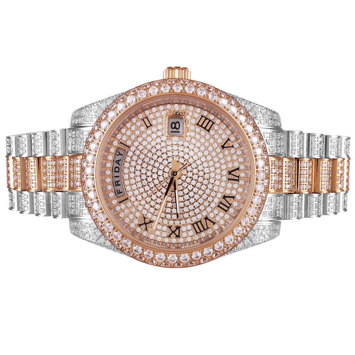Elegant Icy Bubble Bezel Two-Tone Rose Gold & Steel Automatic Watch for Men - Perfect for Business, Formal Events & Luxury Gift Giving
