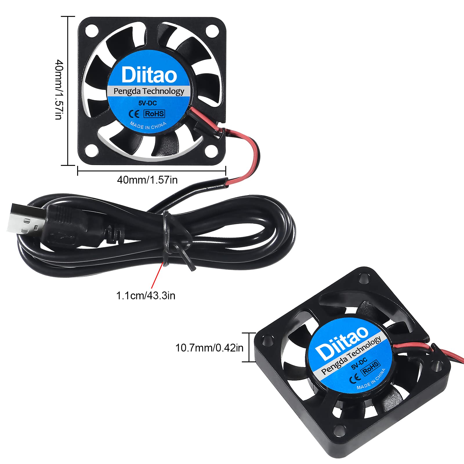 5PCS 4010 DC 5V USB Brushless Cooling Fan - 40x40x10mm Quiet Cooling Fan for 3D Printer, Computer Case, Electronics Cooling | High Performance Oil Bearing Fans | Perfect for DIY Projects, PC Cooling & 3D Printer Ventilation