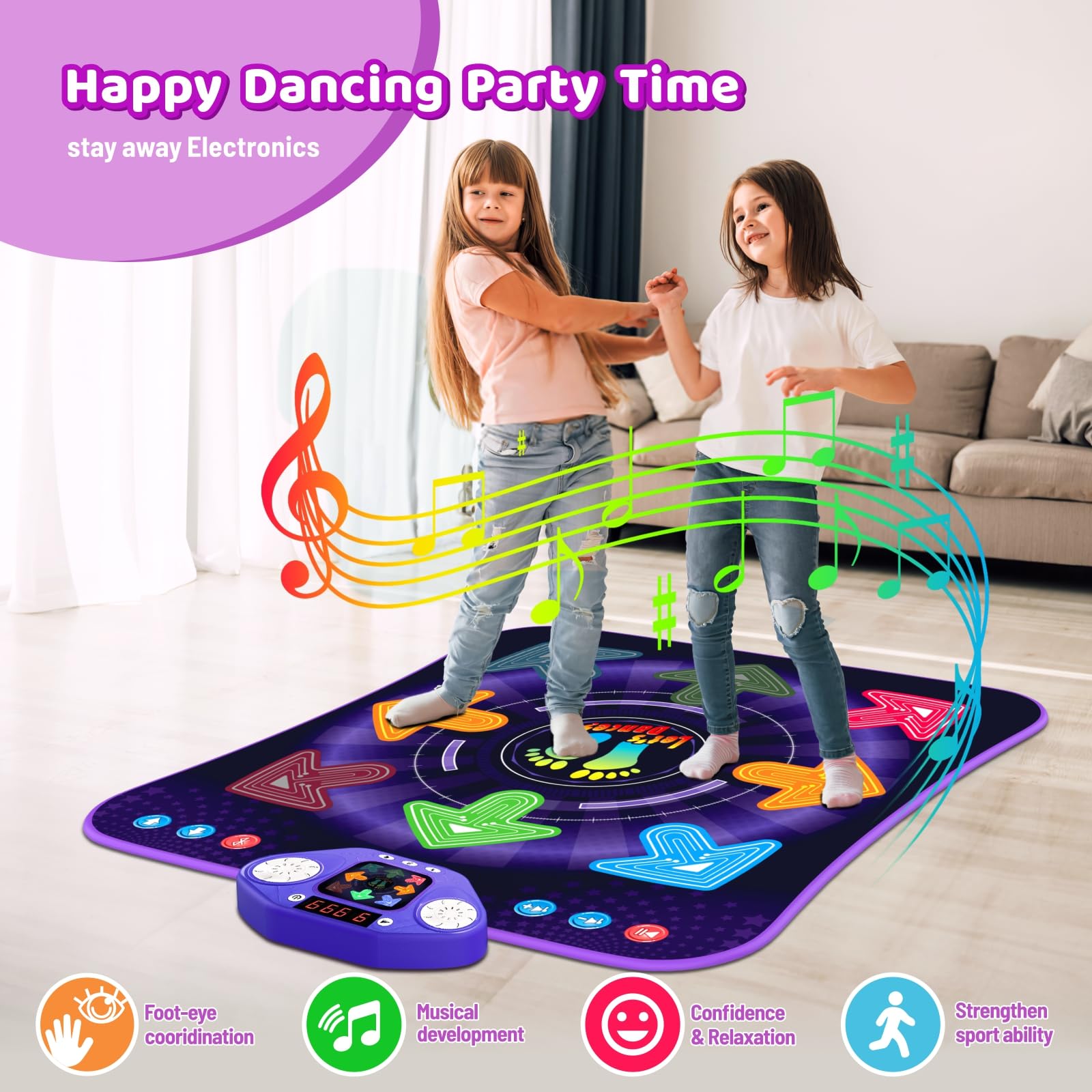 Bluetooth Dance Mat for Kids Ages 3-12 - 8 Light Up Buttons, 7 Game Modes, Music Dance Game Toy - Perfect Christmas & Birthday Gift for Girls & Boys - Fun for Parties, Indoor Play & Family Game Nights