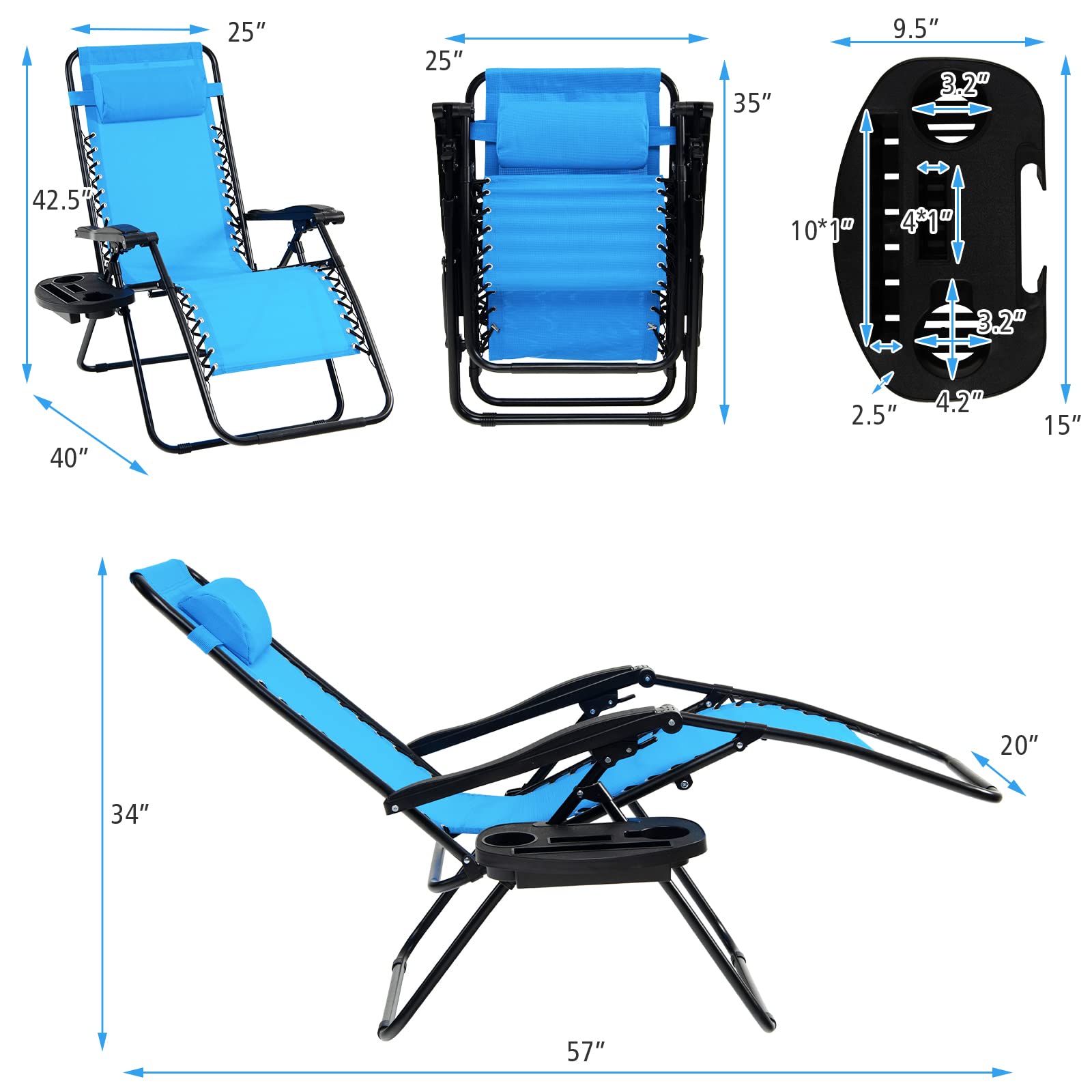 Tangkula Zero Gravity Chair - Adjustable Folding Outdoor Lounge Chair with Cup Holder & Wide Armrests, Supports 350 lbs - Perfect for Patio, Garden, Poolside, Beach & Backyard Relaxation (Blue)