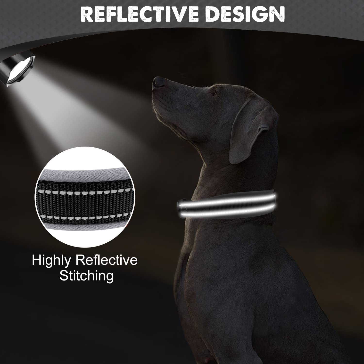 Joytale Heavy Duty Neoprene Padded Dog Collar - Adjustable Reflective Pet Collar with Durable Metal Buckle for Large Dogs - Perfect for Walking, Training & Outdoor Adventures (Black, Size L)
