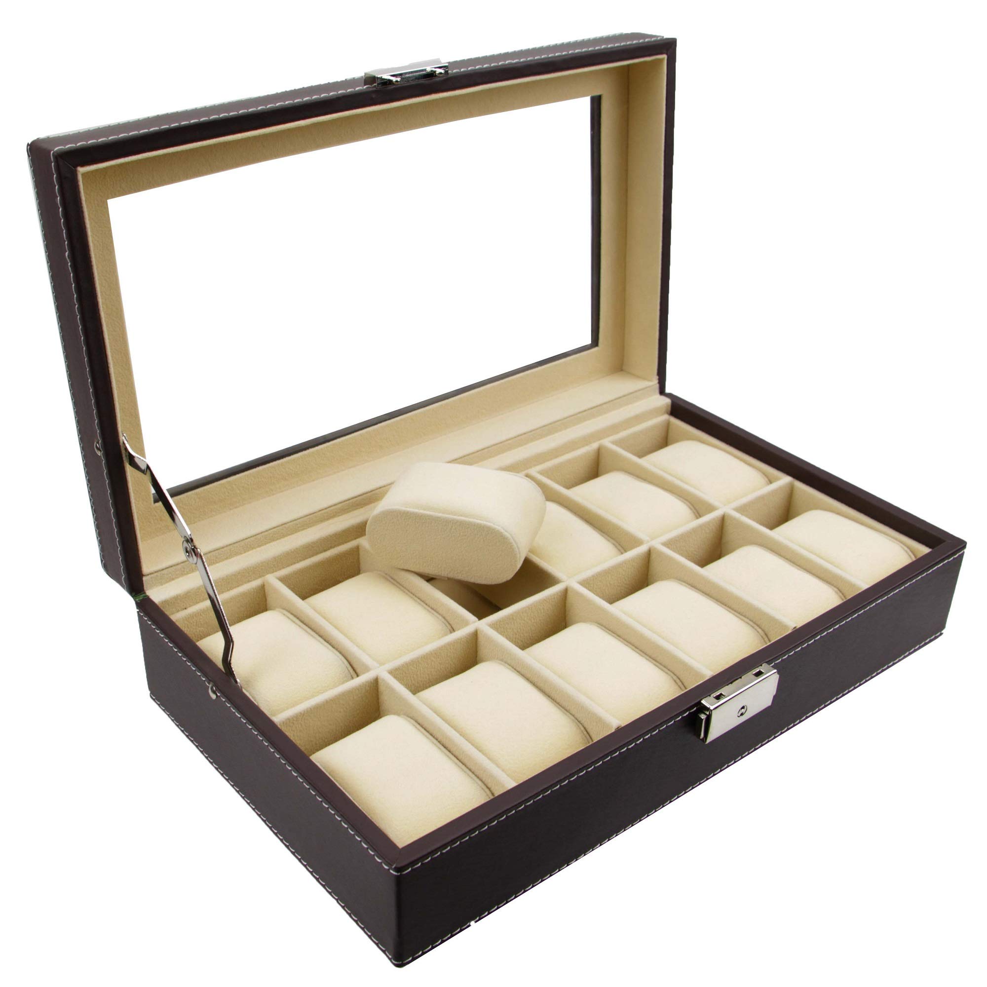 Premium 12-Slot Watch Box with Cufflink & Ring Storage - Luxury Jewelry Organizer for Men - Perfect for Travel, Gifts & Home Display