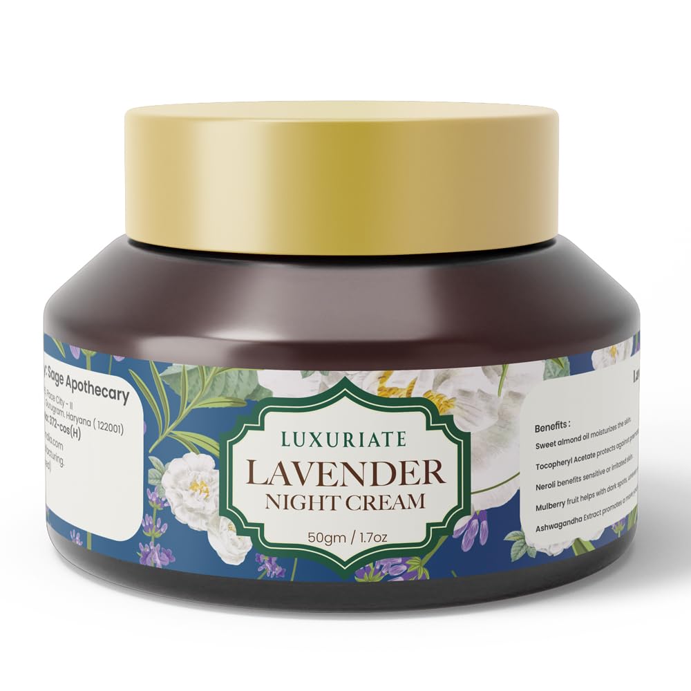 LUXURIATE Lavender Night Cream - Anti Aging & Skin Tightening Face Cream with Lavender & Almond Oil | Premium Luxury Night Cream for Women (50g) | Deep Hydration for Dry Skin & Wrinkle Reduction | Perfect for Nighttime Skincare Routine & Gift for Her