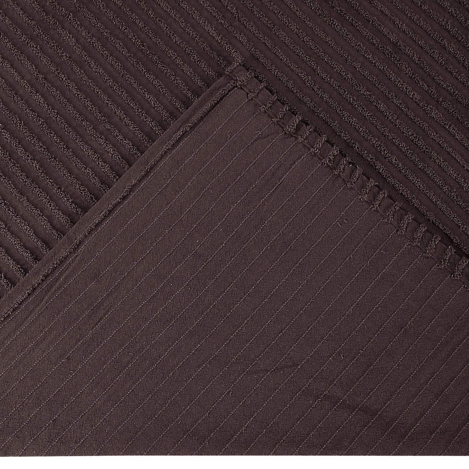Better Trends Chocolate King Bedspread Set - 100% Cotton Tufted Classic Stripe Coverlet | Soft & Cozy All-Season Bedding | Machine Washable 3-Piece Set | Jullian Collection | Perfect for Master Bedrooms, Guest Rooms & Cozy Home Decor