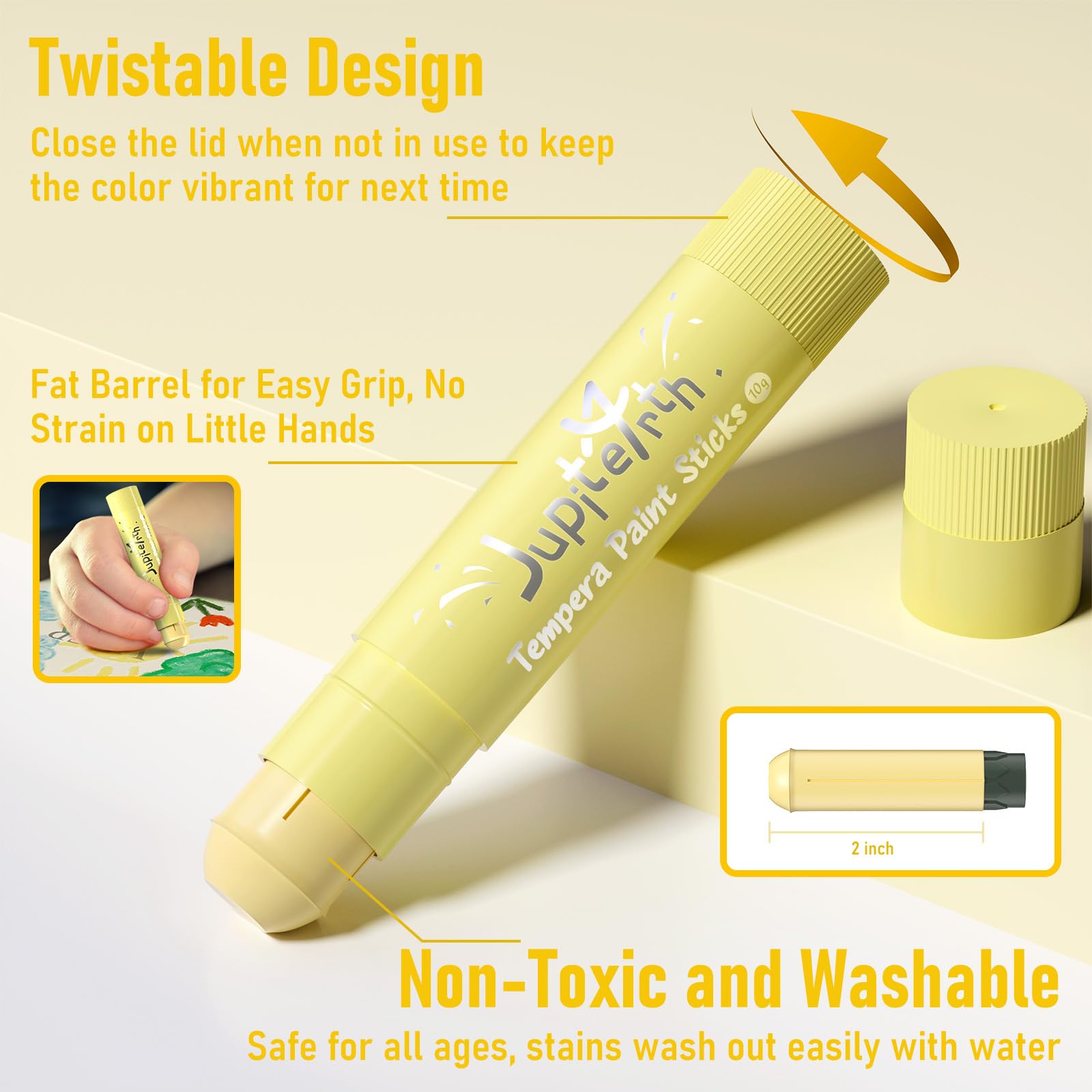 12 Colors Quick Drying Non-Toxic Washable Paint Sticks for Kids - Smooth Solid Tempera Art Supplies with 120 PDF Coloring Pages & 30 Stickers - Perfect for Toddler Drawing, Classroom Activities & DIY Art Projects