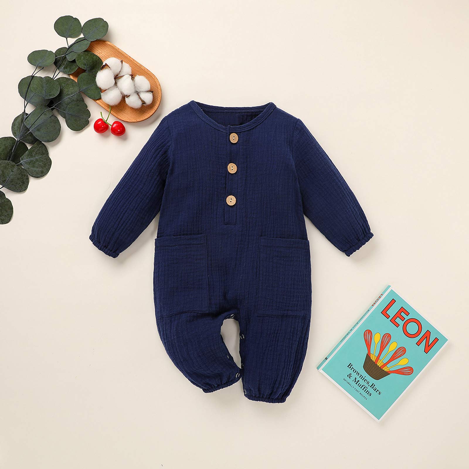 Breathable Linen Cotton Romper Jumpsuit for Newborn Baby Boys & Girls - Summer Outfits with Pockets | Perfect for Playdates, Beach Trips & Family Photos