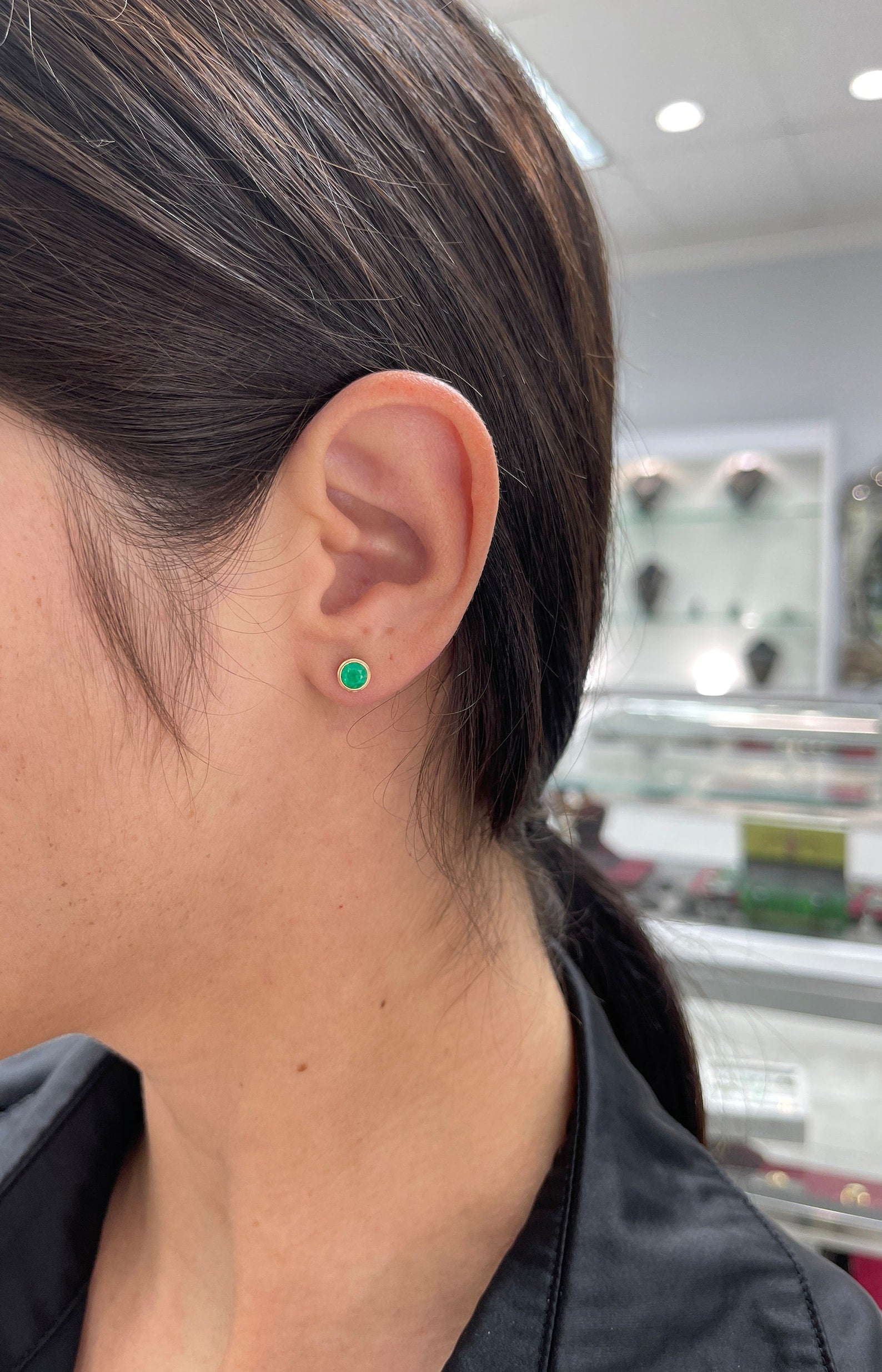 14K Rose Gold Round Cut Emerald Stud Earrings - 1.40tcw Rich Green Gemstone for Women, Gift for Her, Birthday, Anniversary, Wedding, Party & Special Occasions