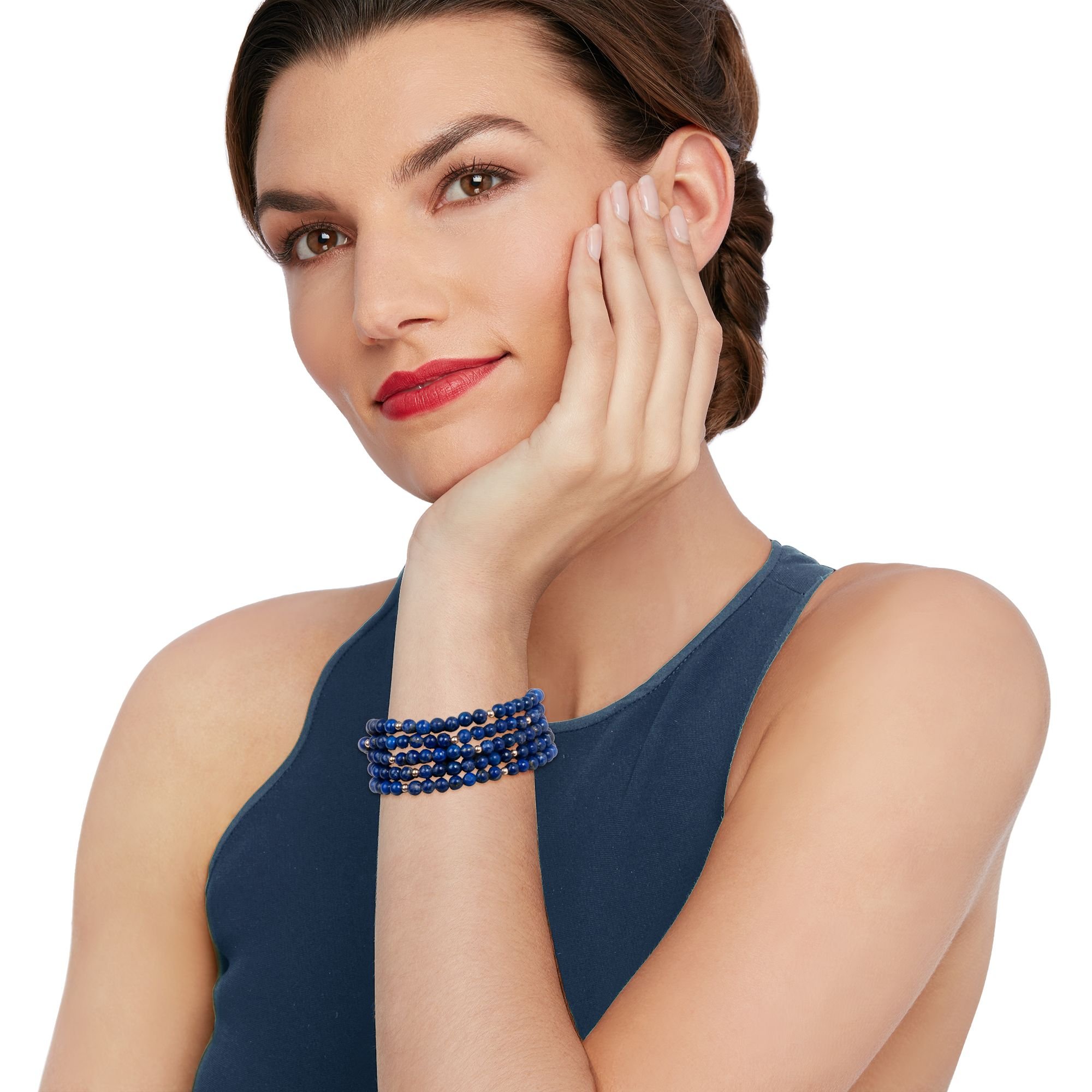Ross-Simons Blue Lapis Jewelry Set: 5 Bead Stretch Bracelets with 14kt Yellow Gold - Perfect for Gifts, Parties & Everyday Wear