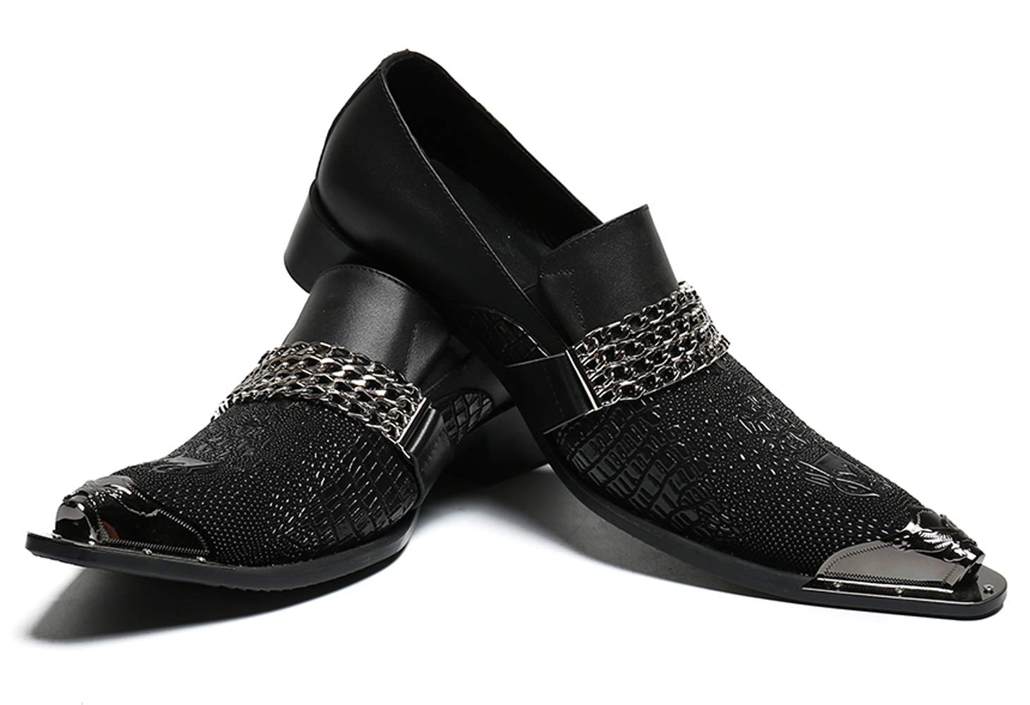Santimon Men's Pointed Toe Loafers - Sparkling Leather Casual Dress Shoes with Metal Tip for Western Style | Perfect for Office, Party & Special Occasions