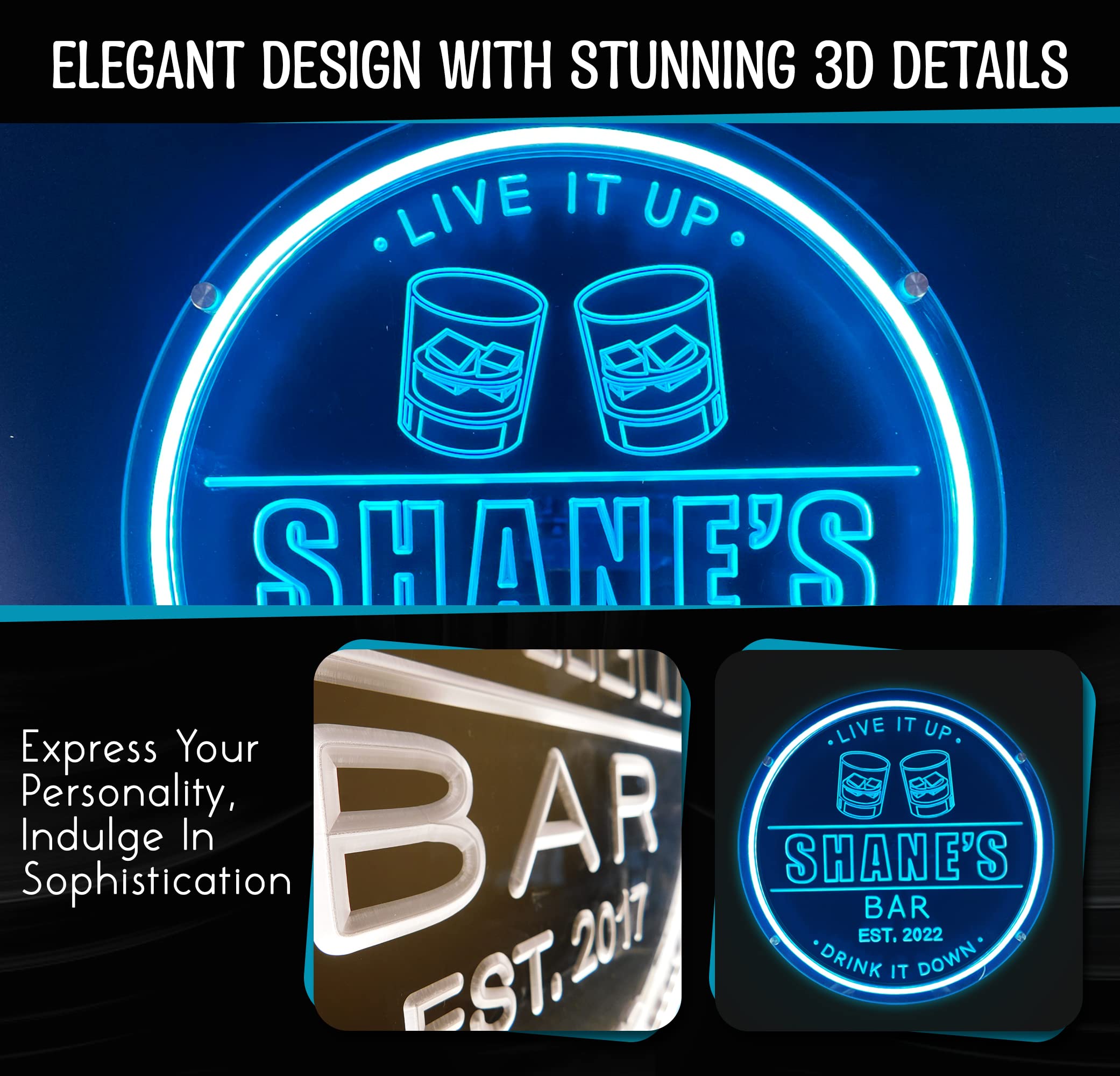 Custom Whiskey Bar Neon Signs - Personalized Bourbon LED Wall Decor for Men | Unique Gifts for Husband, Dad & Whiskey Lovers | Perfect for Home Bars, Man Caves & Liquor Shelves