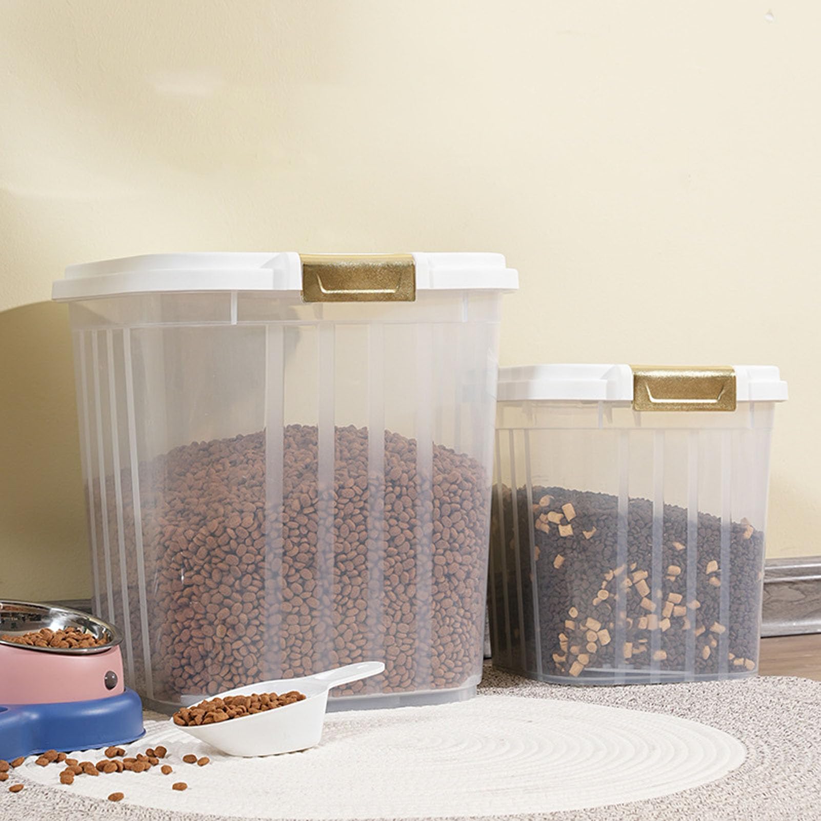 Airtight Rice Storage Container with Measuring Cup & Spoon - Thickened PP Grain Bin for Dry Food, Baking Supplies, Grains - Perfect for Kitchen Pantry Organization & Bulk Food Storage