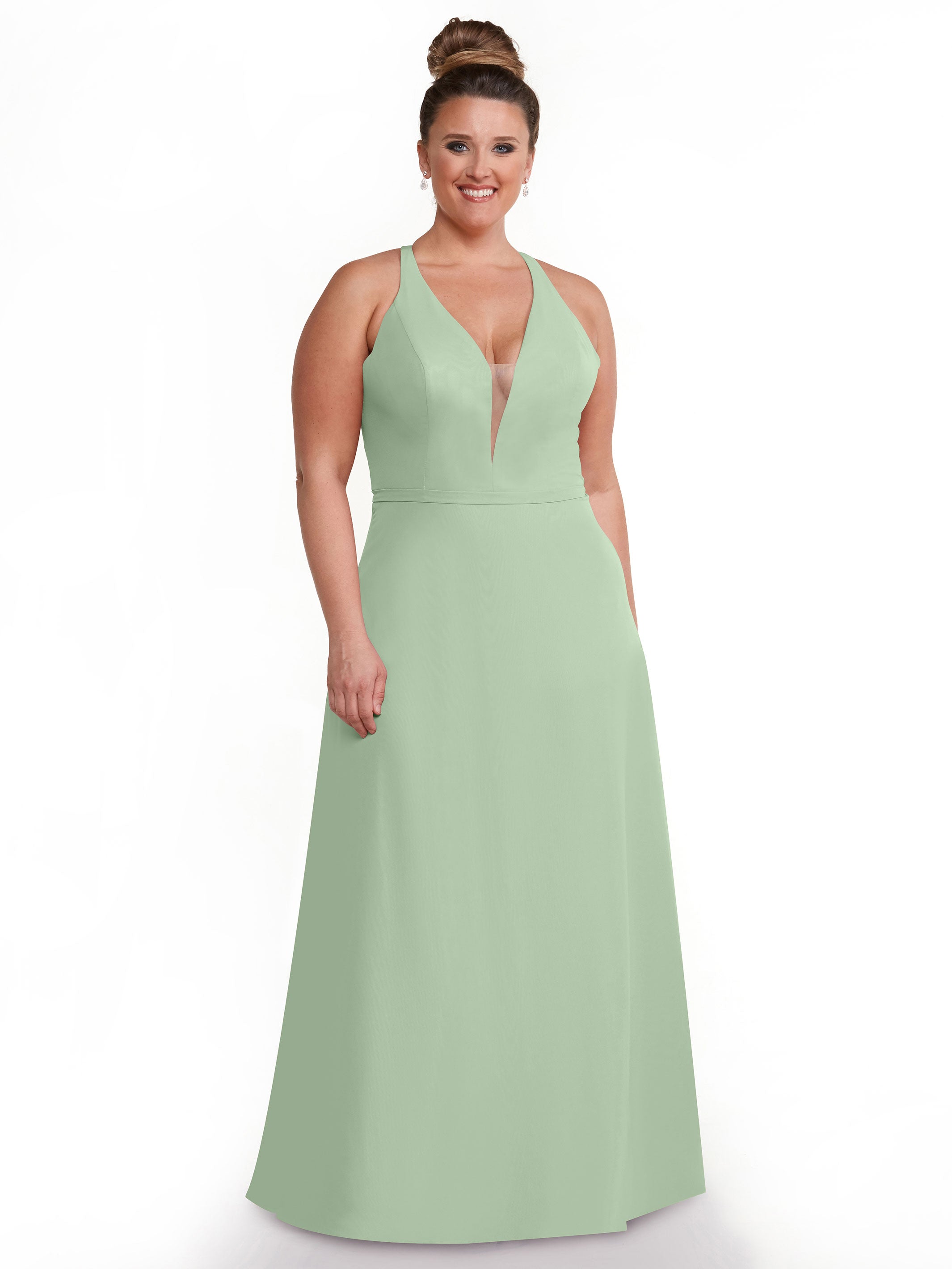 Elegant 80150 Chiffon A-Line Bridesmaid Dress with Plunging V-Neck & Intricate Back Detail - Perfect for Weddings, Formal Events & Special Occasions