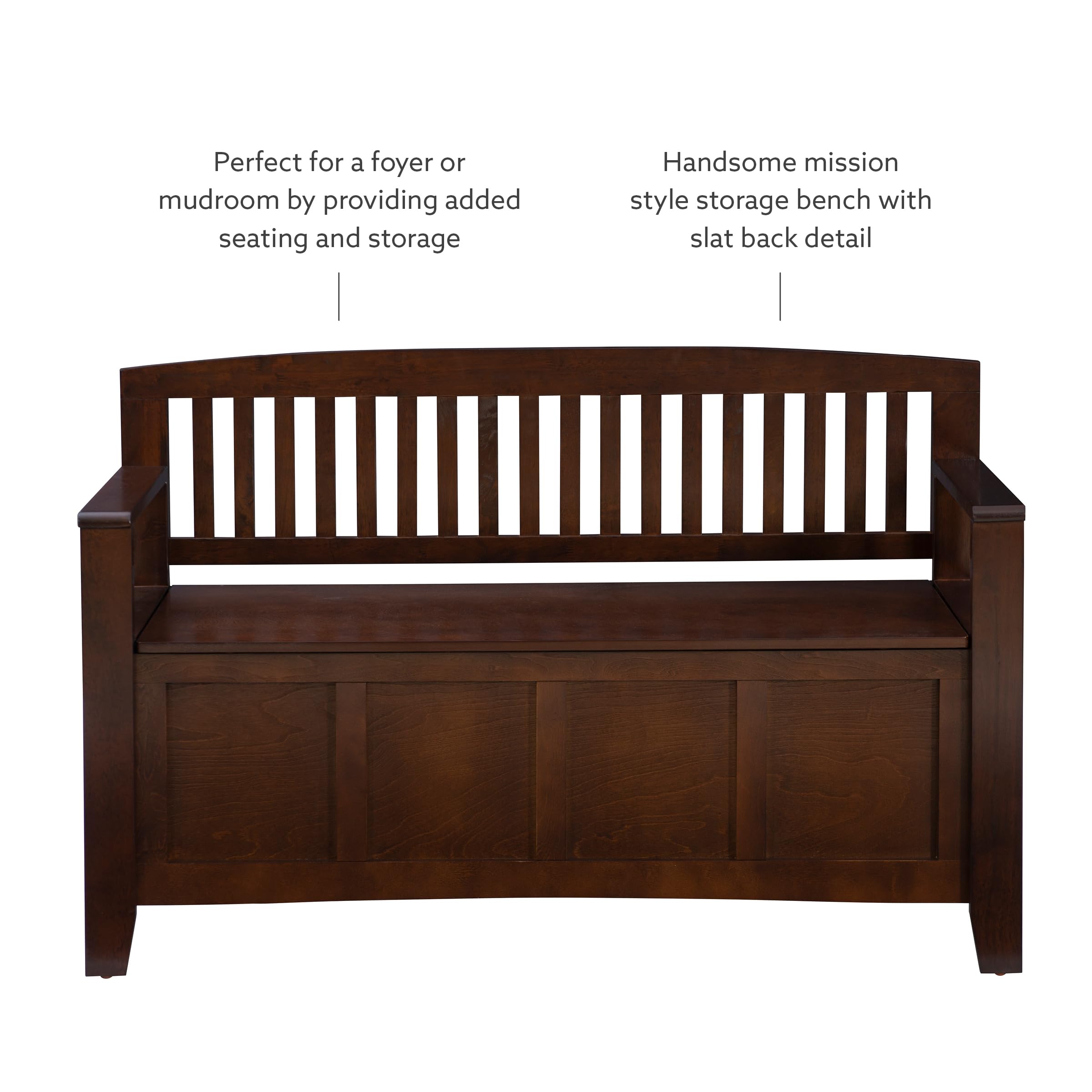Linon Carlsbad Walnut Storage Bench with Lift Top - Stylish Entryway Seating & Hidden Storage for Shoes, Blankets & More - Perfect for Hallway, Bedroom or Living Room Organization