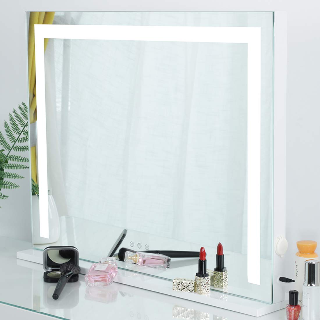 iCREAT Hollywood Vanity Mirror with LED Strip Lights - 27.56x22.24 Inch Lighted Makeup Mirror with Smart Touch Control, Wall Mount or Tabletop Dressing Mirror (White) - Perfect for Home Beauty Salon, Bedroom Makeup Station & Professional Cosmetics Application