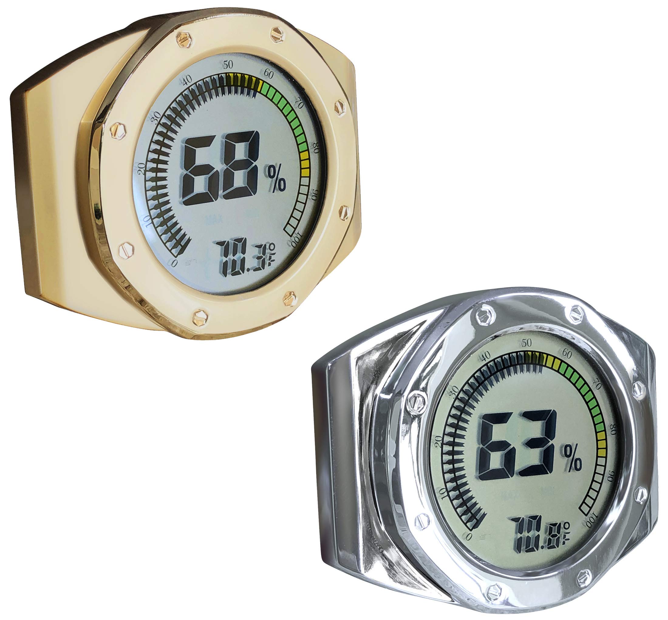 Premium Digital Thermometer Hygrometer with LCD Display - 2 Pack (Silver & Gold) for Humidity & Temperature Monitoring - Perfect for Home, Office, Greenhouse & Wine Cellar Use