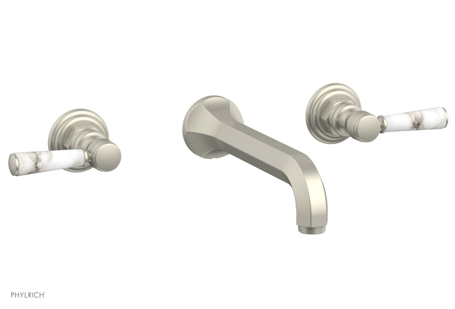 HEX TRADITIONAL Wall Mount Tub Faucet Set with White Marble Lever Handles - 500 58 Series - Perfect for Bathroom Renovation & Luxury Spa Experience