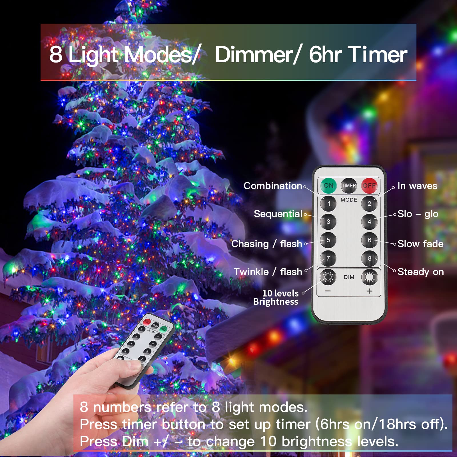 33ft 100 LED Outdoor String Lights with Remote - Waterproof Fairy Lights for Bedroom, Backyard, Wedding & Christmas Decor - Battery Operated Twinkle Lights for Tree, Mason Jar, Wall & Centerpiece Decoration