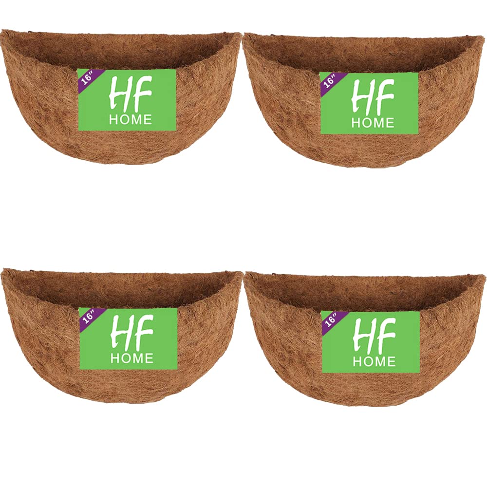 HFHOME 4 Pack 16 Inch Half Round Coco Liner - Natural Coconut Fiber Replacement Liners for Wall Hanging Baskets & Planters | Perfect for Indoor/Outdoor Vertical Gardens, Balcony Decor & Home Greenery