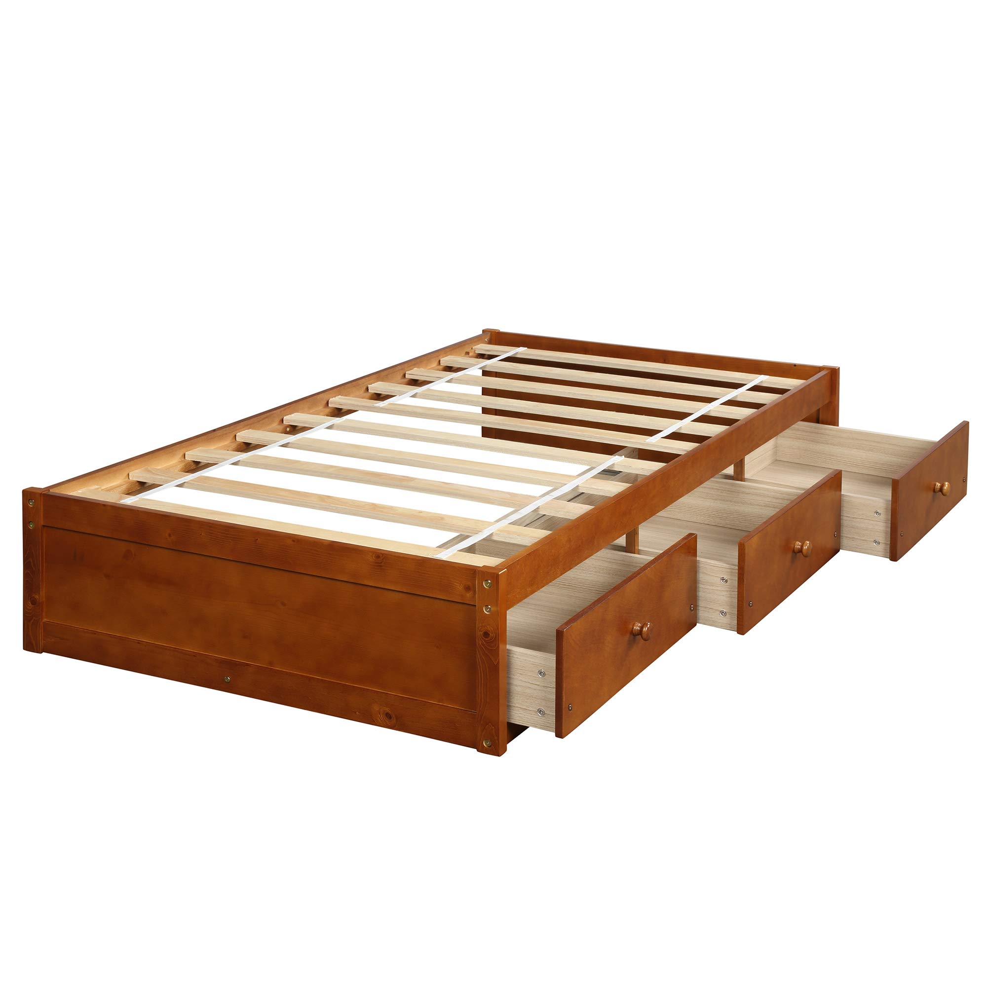 Harper & Bright Designs Twin Size Platform Storage Bed with 3 Drawers - Solid Wood Bed Frame, No Box Spring Needed, Oak Finish - Perfect for Kids Rooms, Guest Bedrooms & Small Spaces