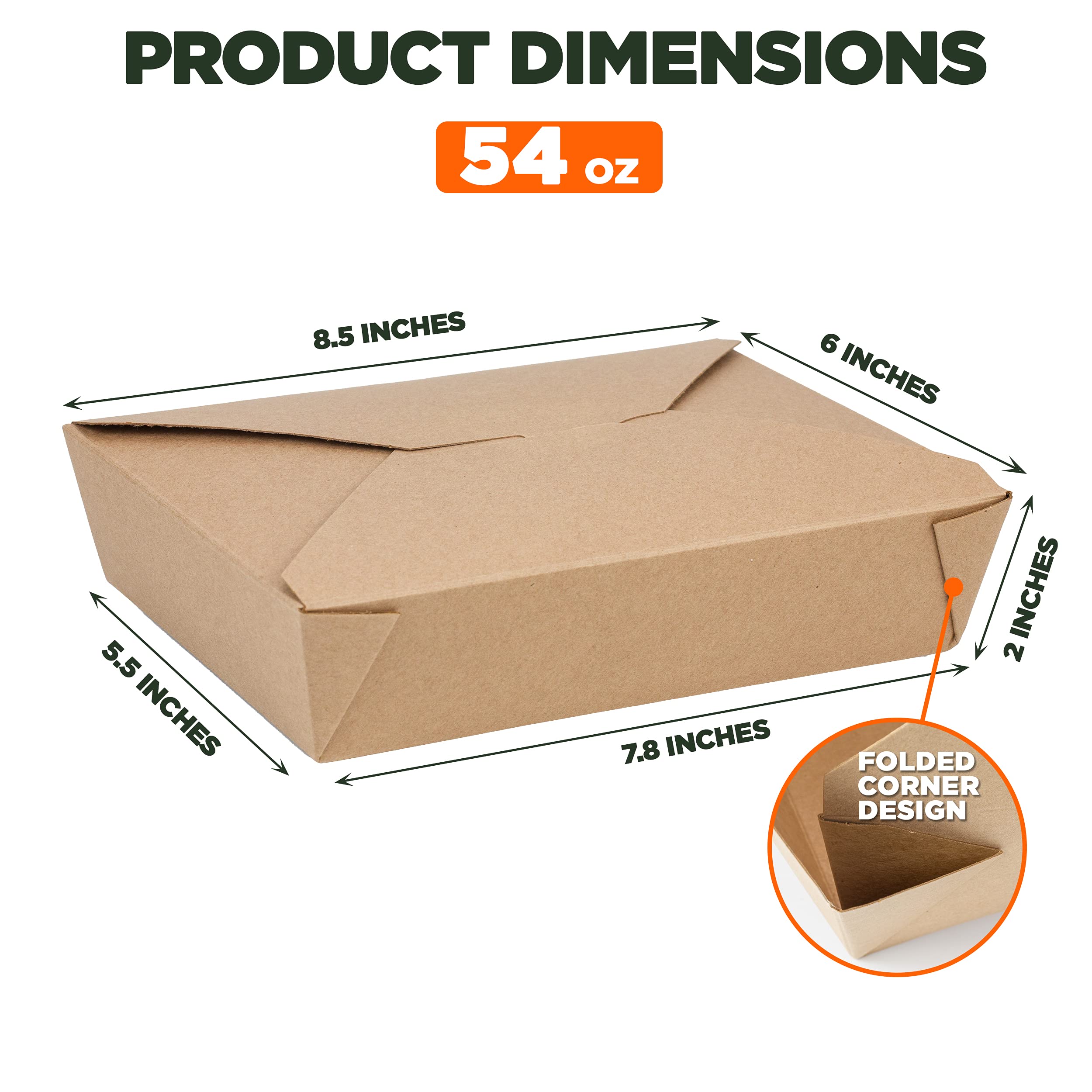 200-Pack 54 oz Disposable Meal Prep Containers - Microwave Safe Kraft Paper Takeout Boxes for Food Storage & Delivery | Perfect for Restaurants, Catering & Home Meal Prepping