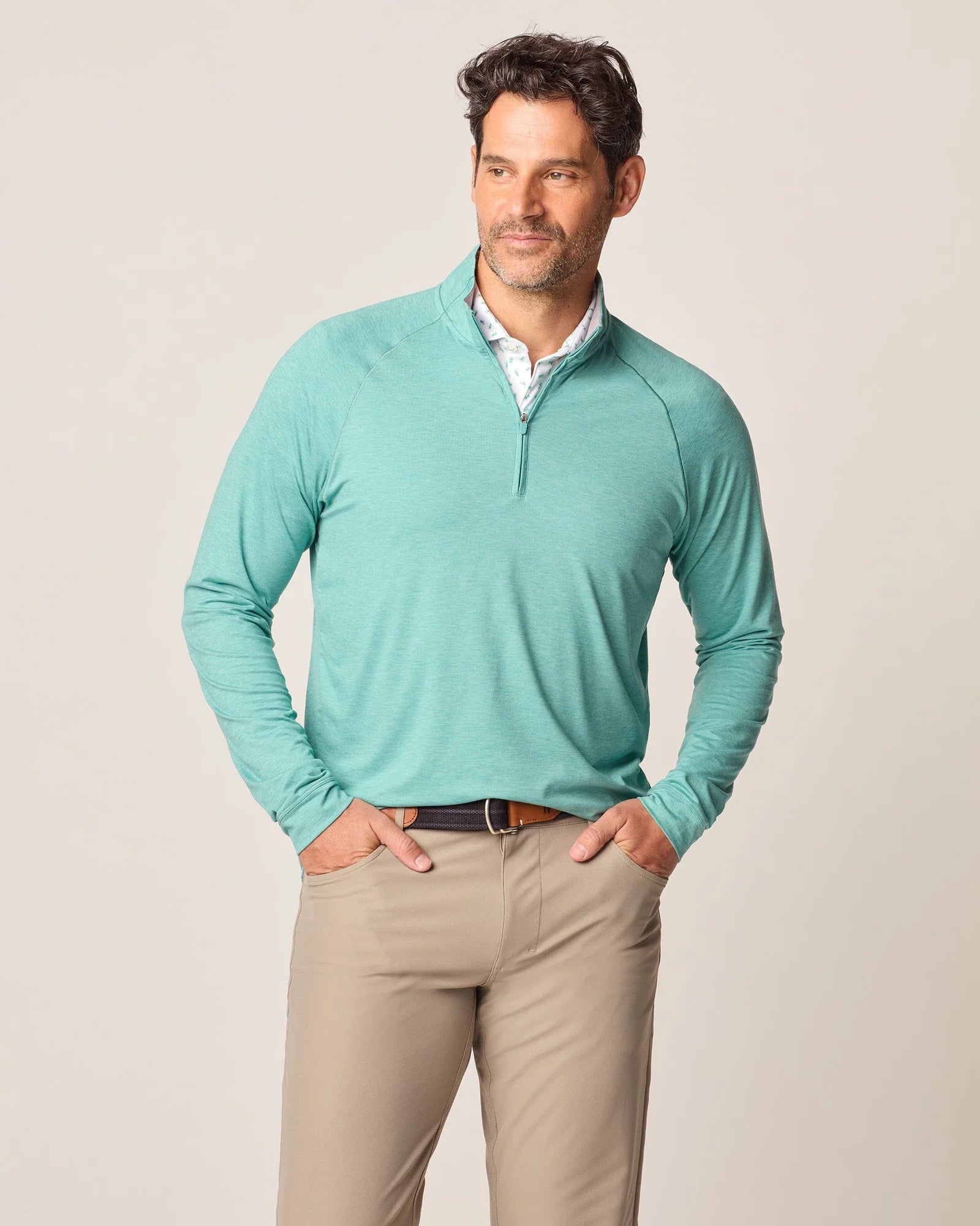Johnnie O Freeborne Performance 1/4 Zip Pullover Sweater - Green Grass | Lightweight Golf & Outdoor Layering Top for Men